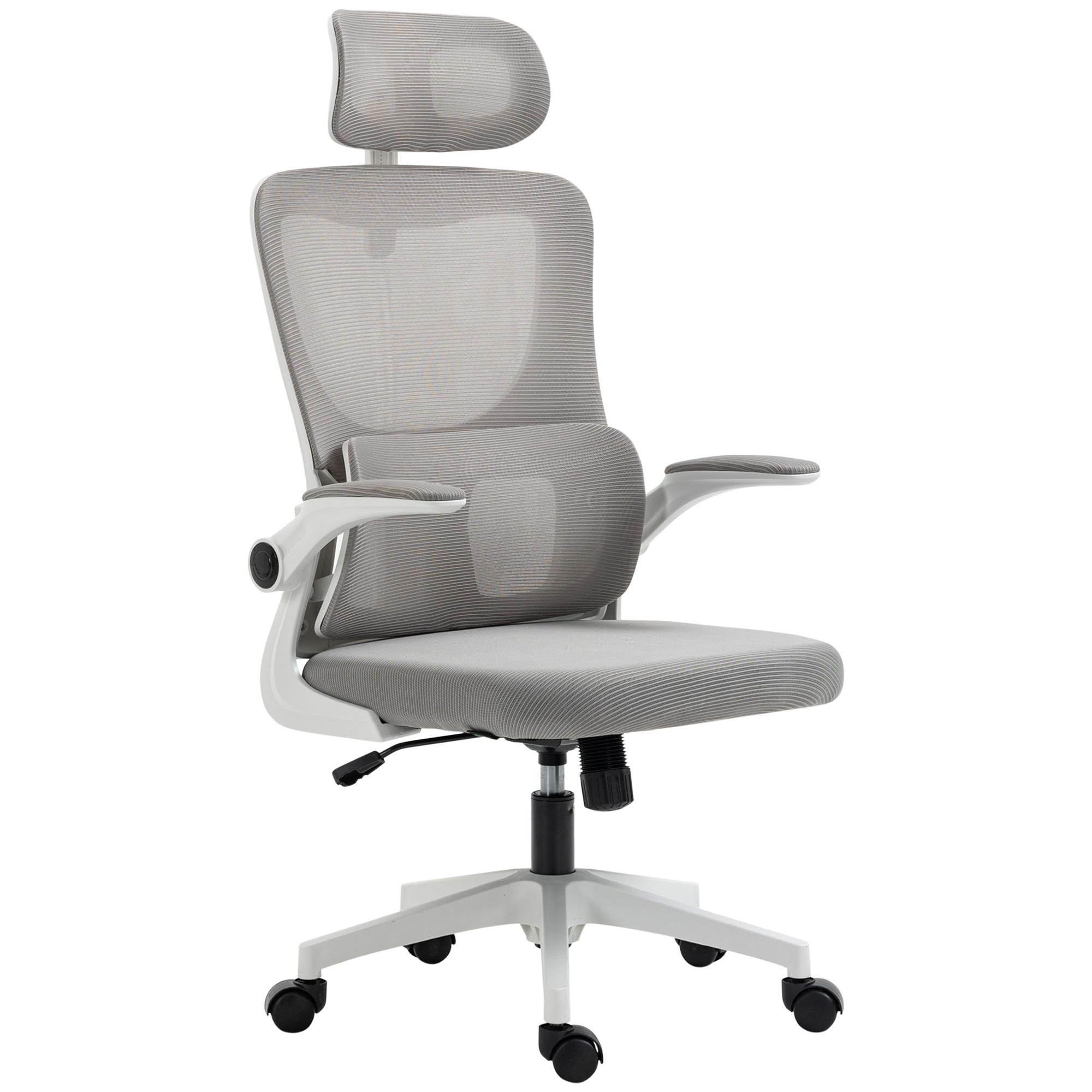 Grey Mesh Task Chair with Adjustable Headrest