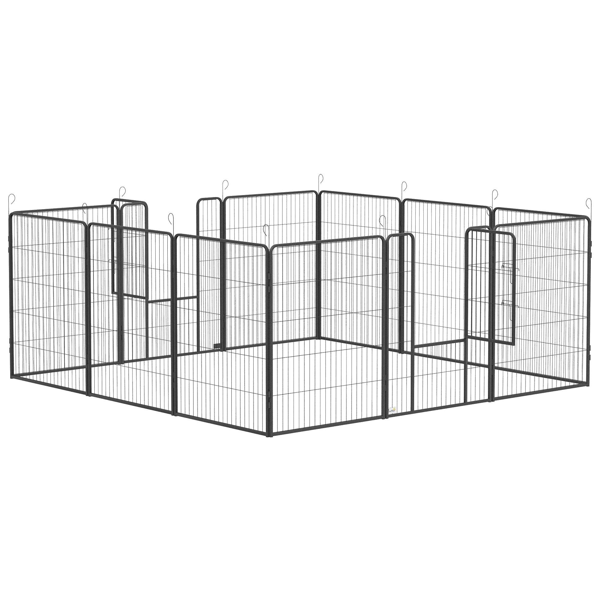 Grey Metal Dog Playpen, 12 Panels with Flexible Layout