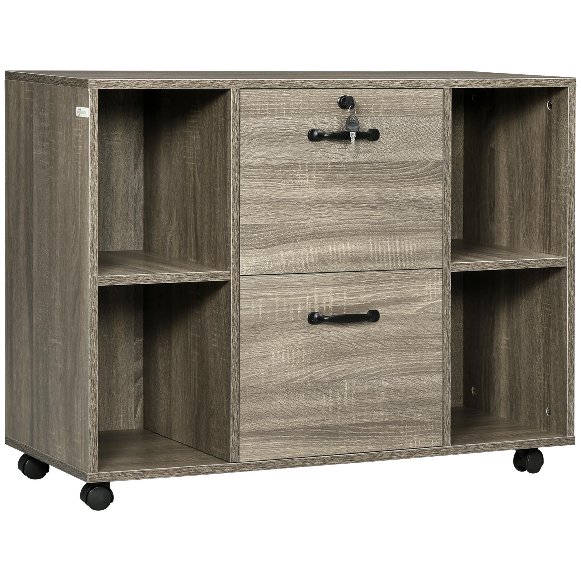 Grey Mobile Printer Cabinet with Lockable Drawer