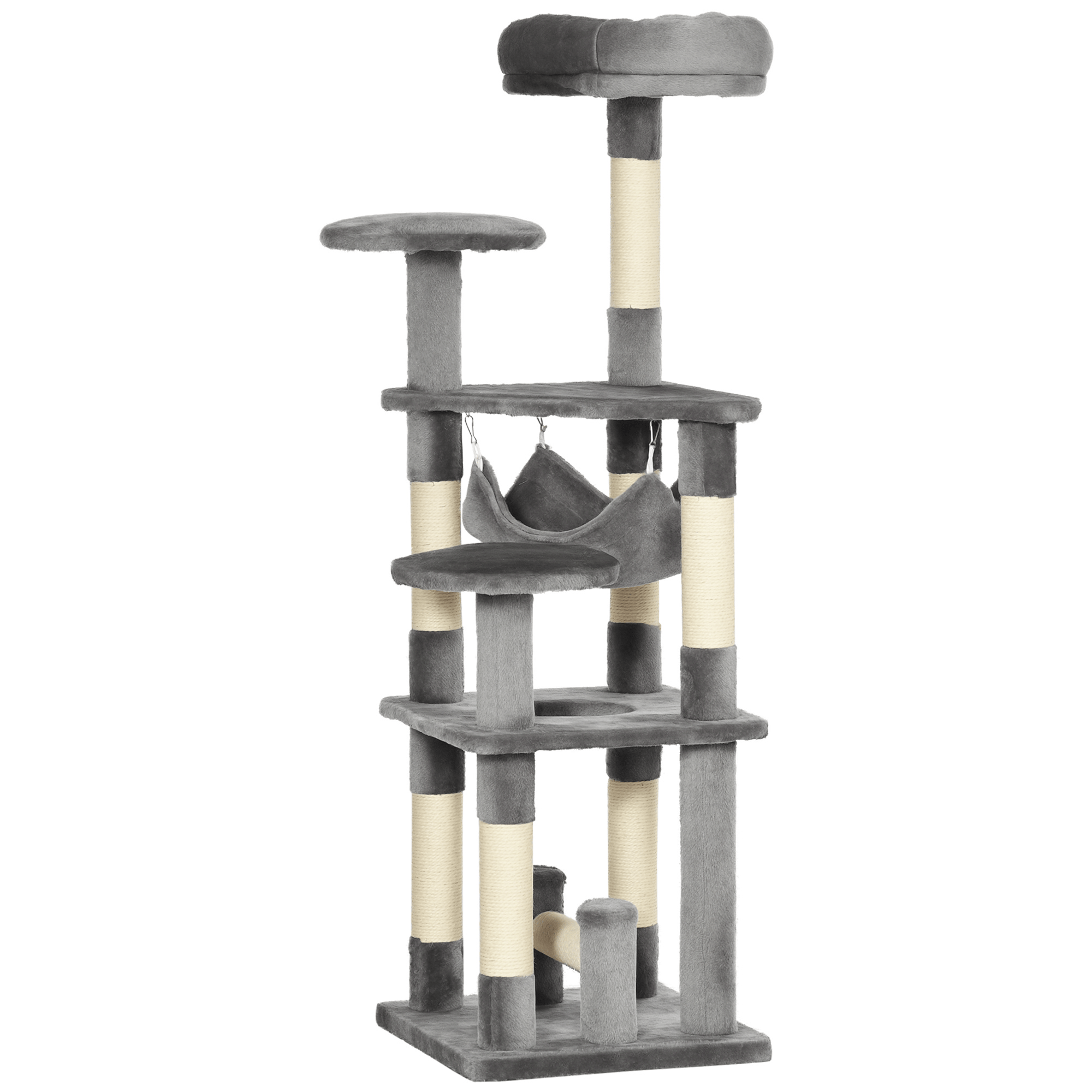 52 Inch Grey Plush Tower with Hammock for Cats