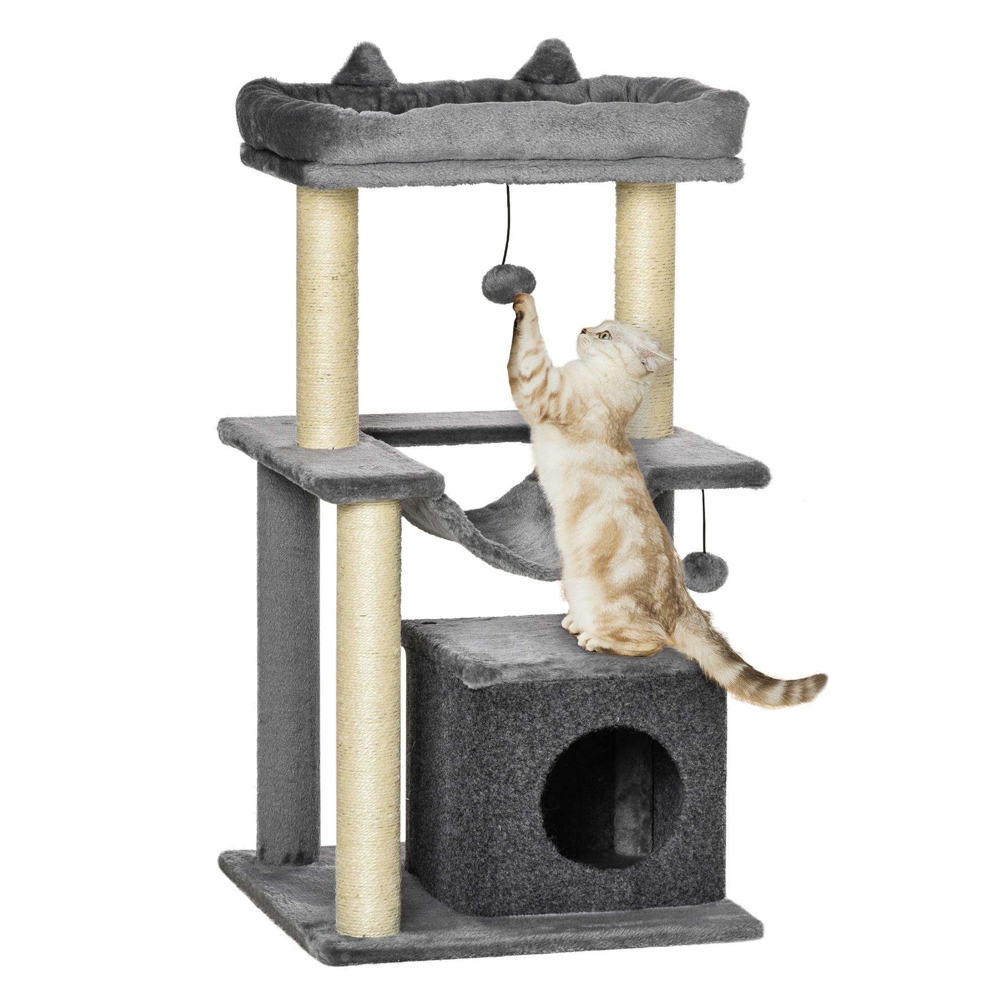 Grey 35.5 Inch Cat Tree with Hammock and Condo