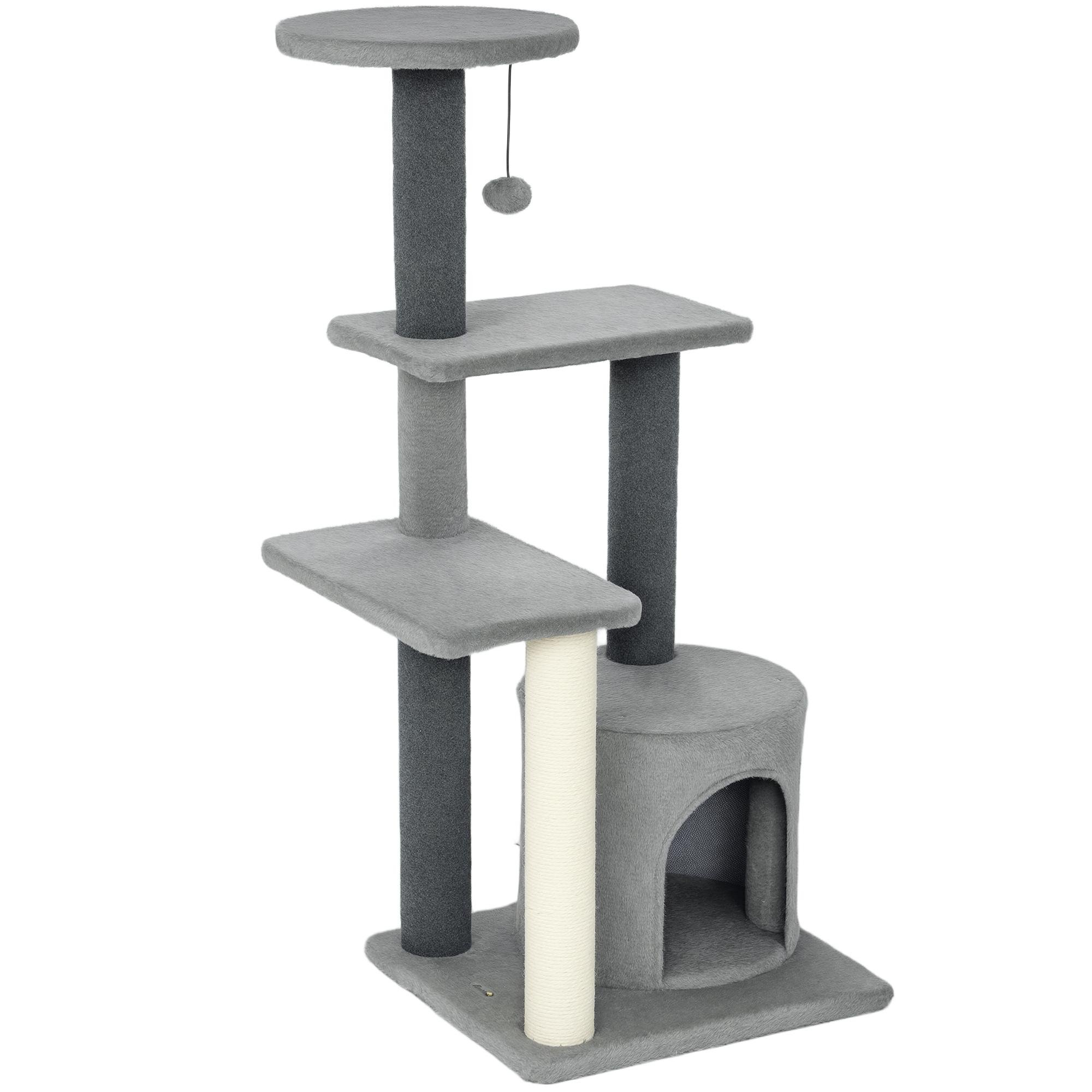 Grey 40.6 Inch Cat Tree with Sisal Posts, Hideaway