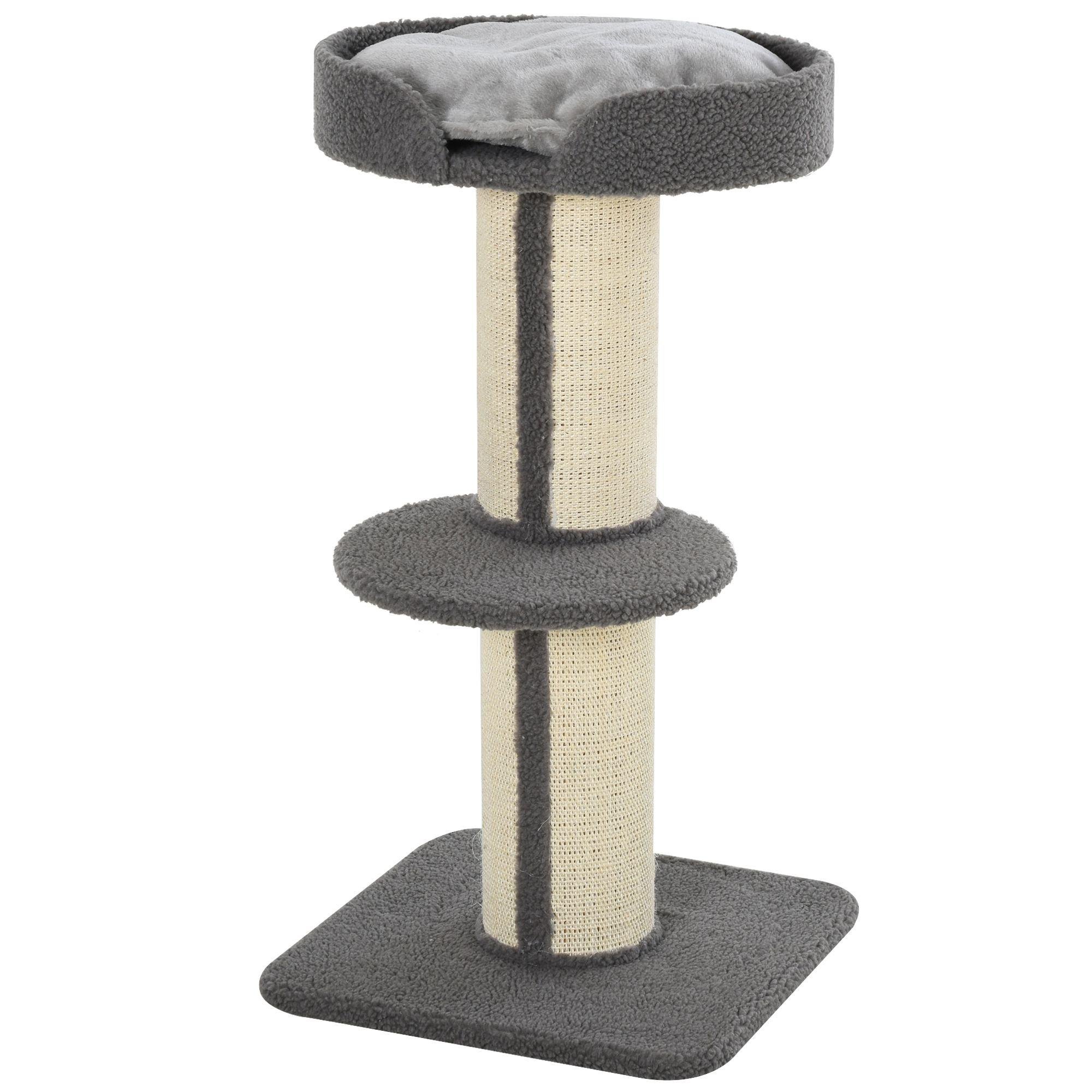 Grey Sisal Cat Tree with Cushioned Bed, 35.8-Inch