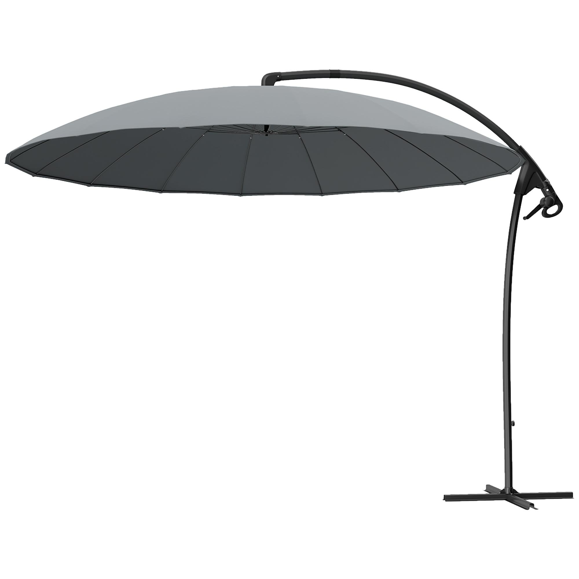 Grey 9ft Cantilever Umbrella with 16 Fibreglass Ribs