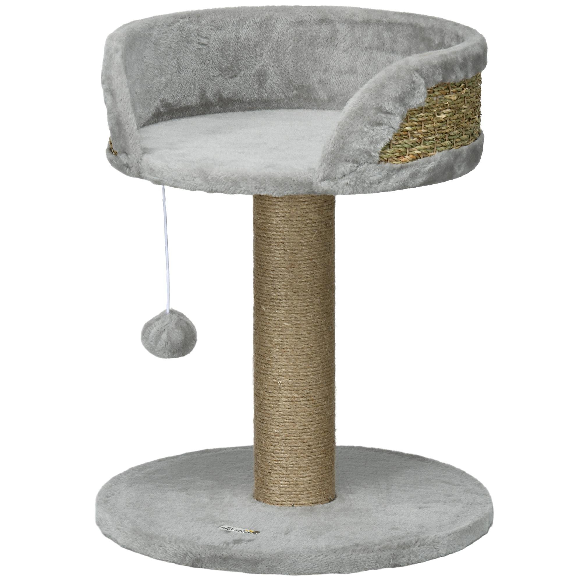 Grey Plush Cat Tree with Jute Scratching Post