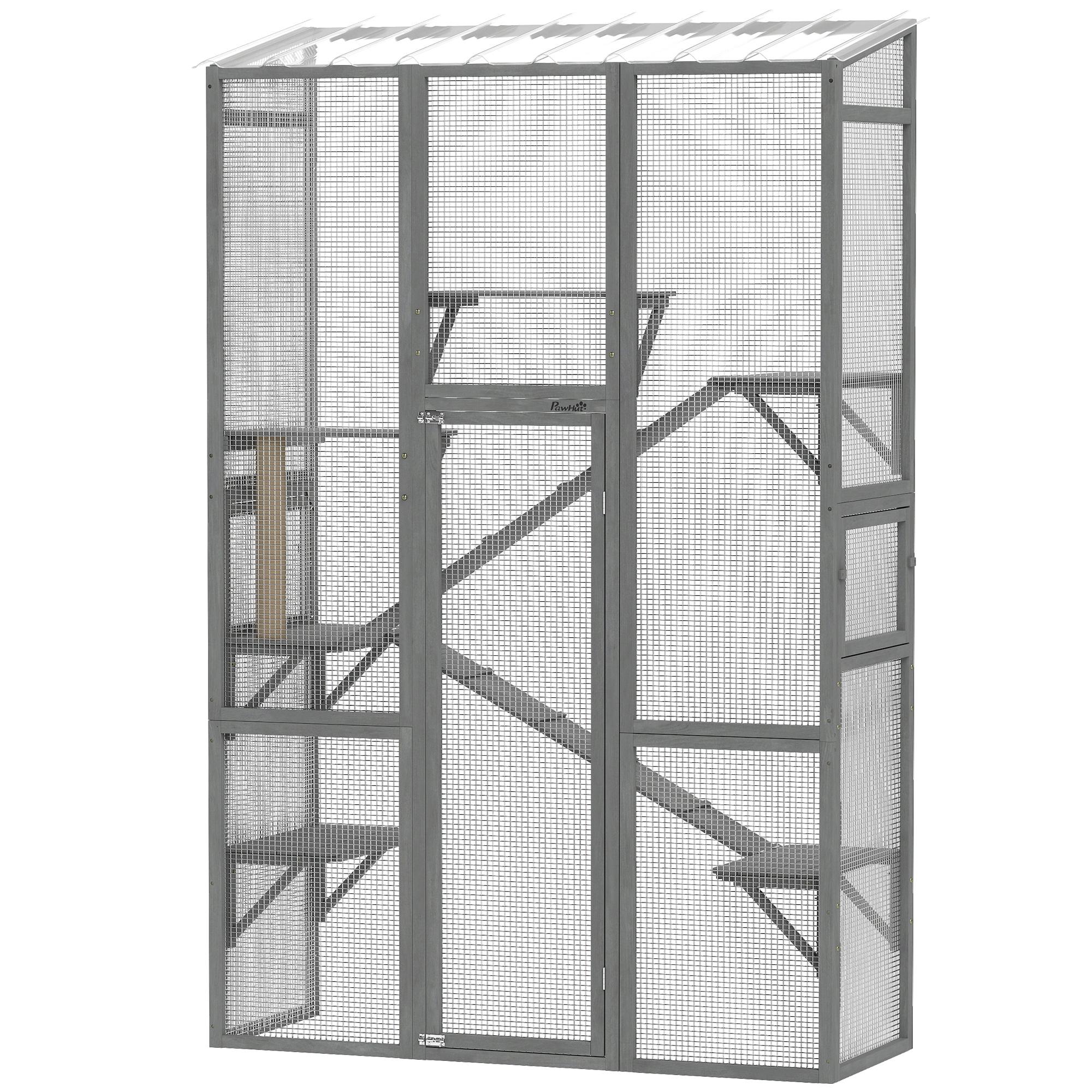 Grey Outdoor Catio with 6 Platforms and 2 Ramps