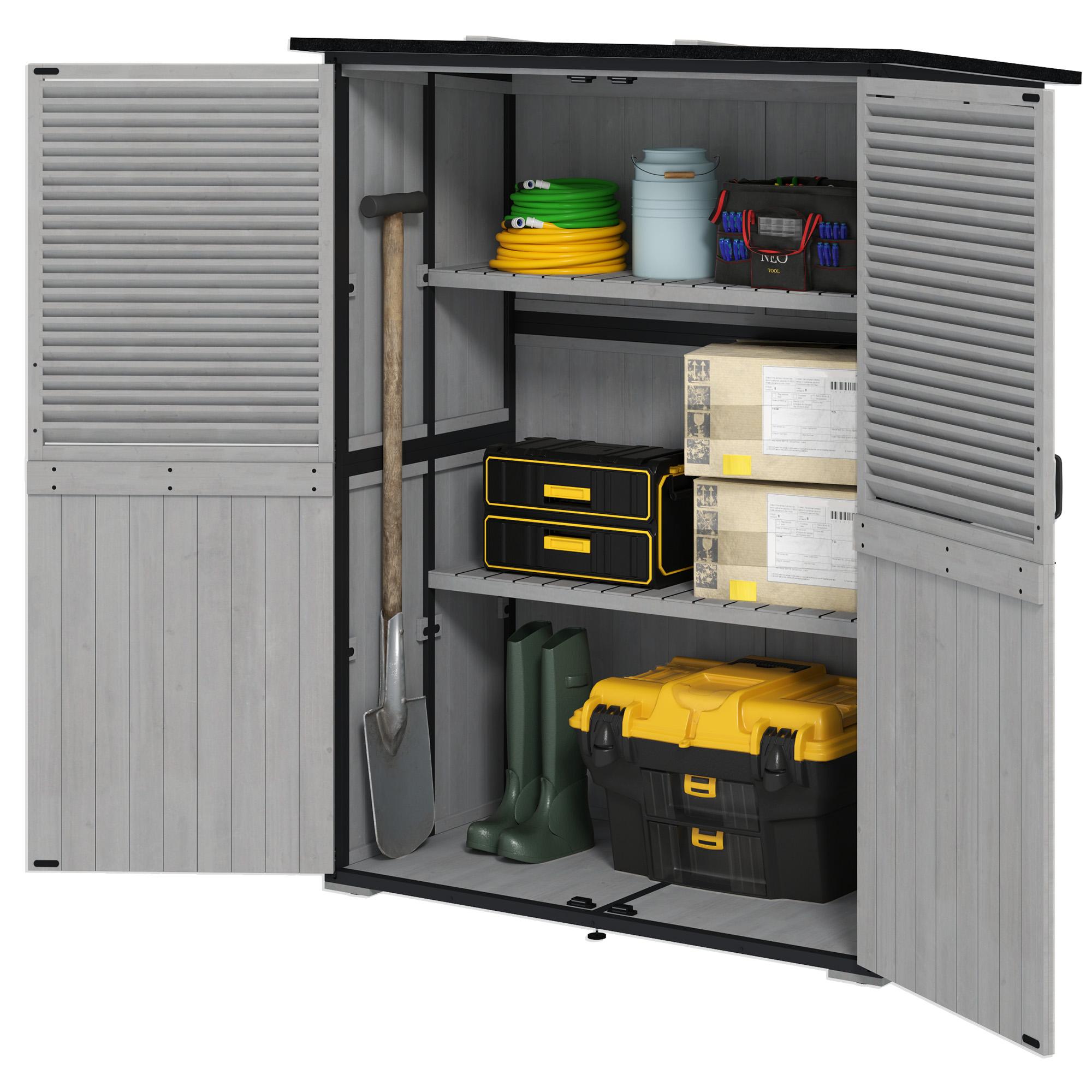 Grey Fir Wood Garden Shed with Steel Frame and Shelves