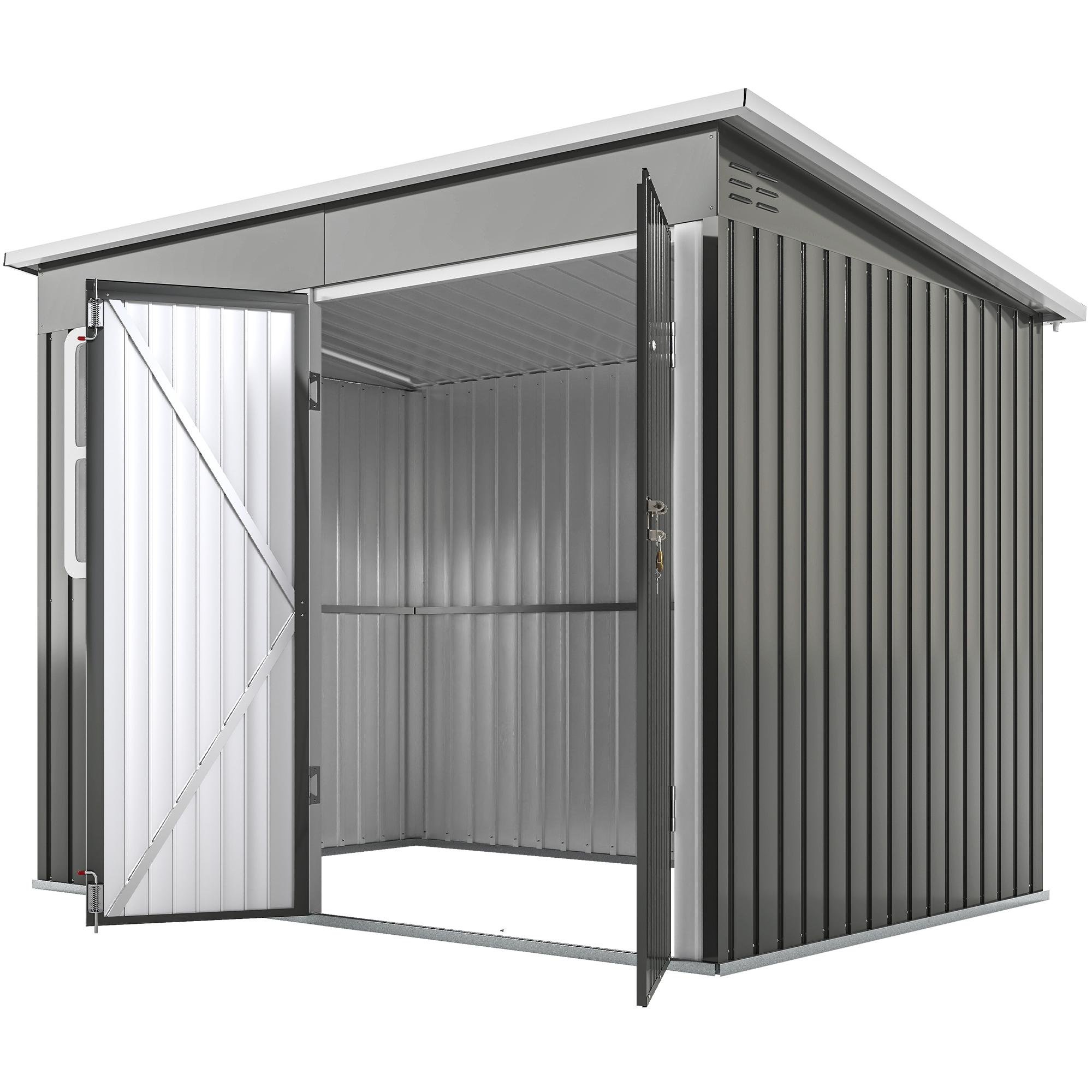 Grey 8.5x6 Garden Shed with Wide Lockable Doors