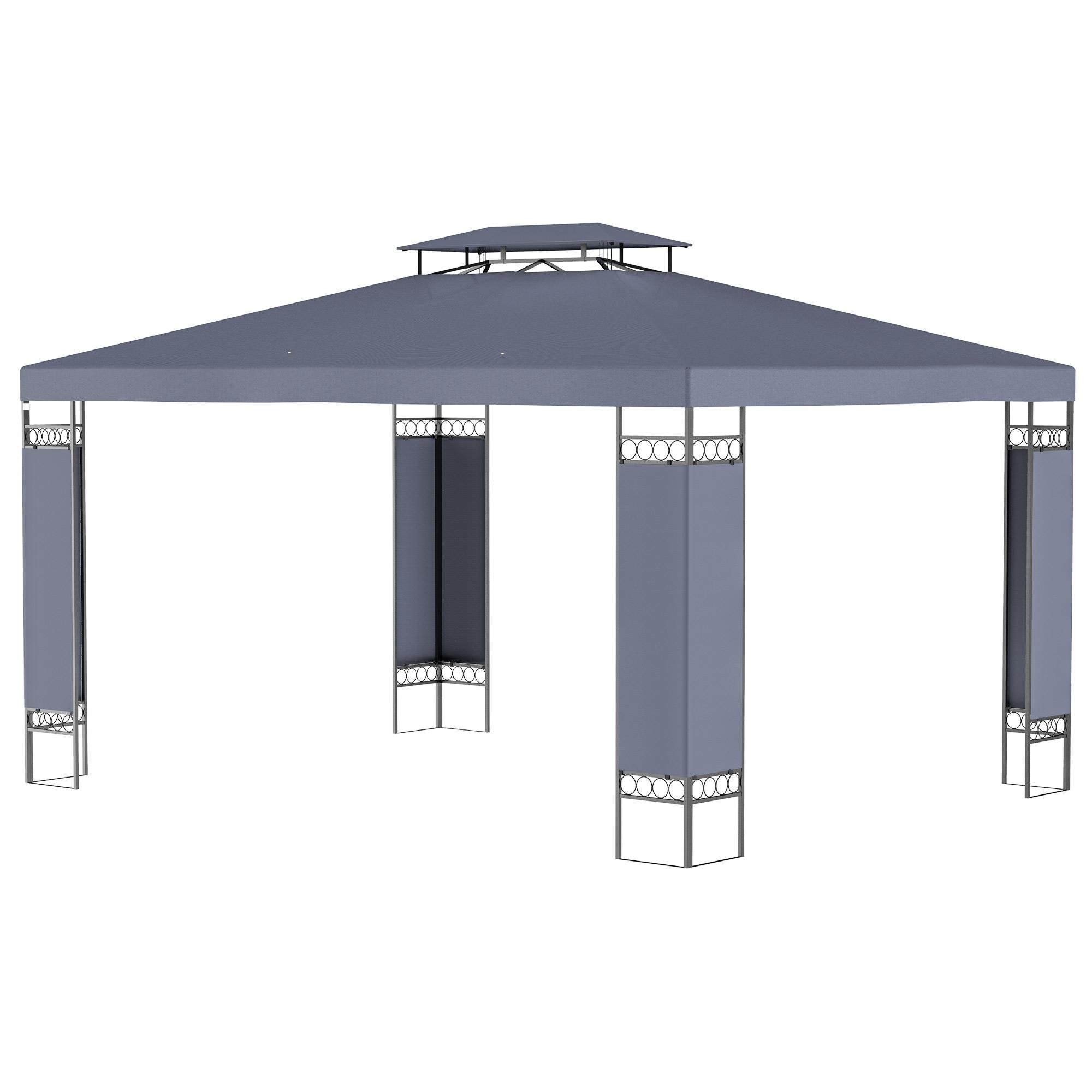 Grey Steel Double Roof Gazebo with Vented Canopy, 12.9 ft