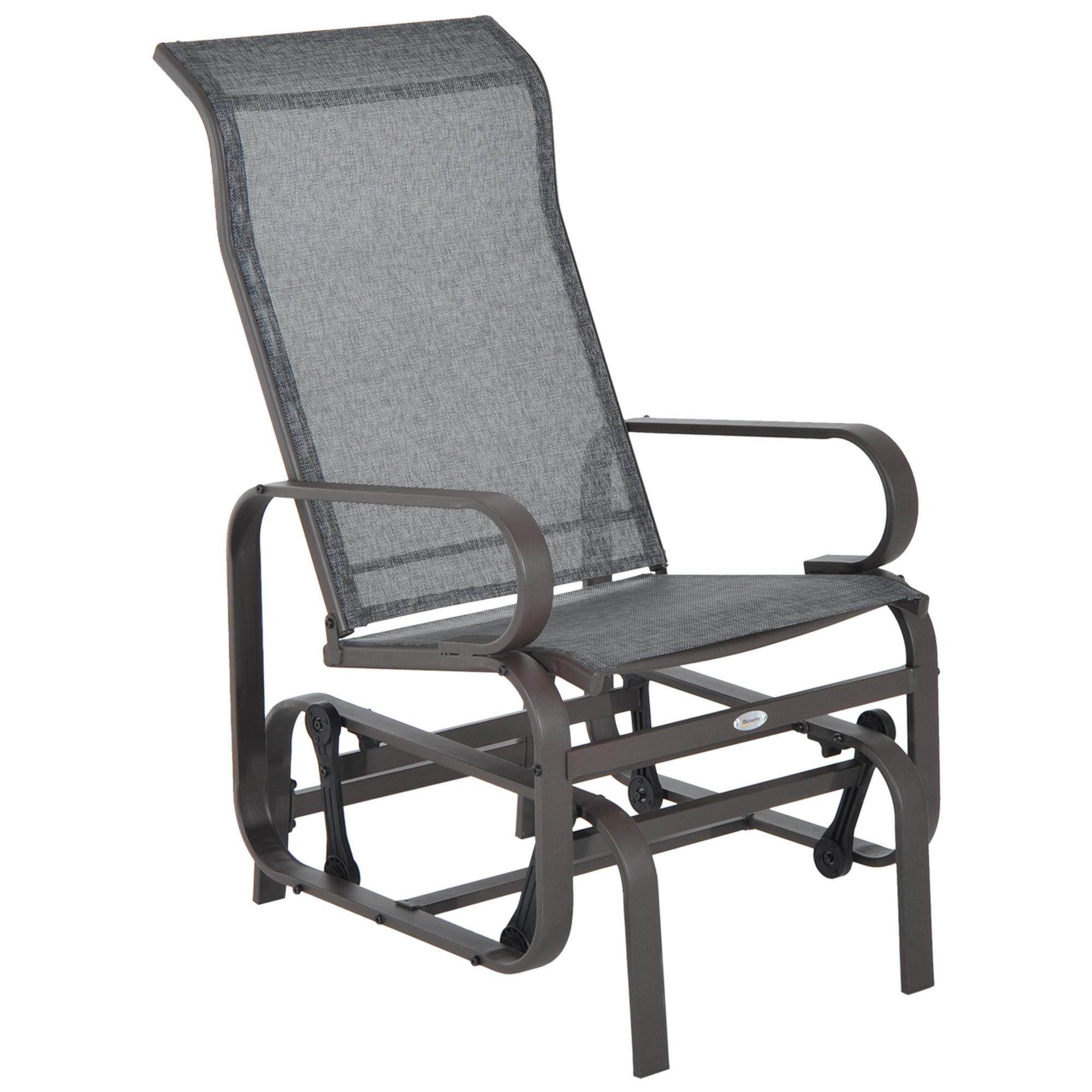 Grey Steel Mesh Glider Chair, Breathable Outdoor Seating