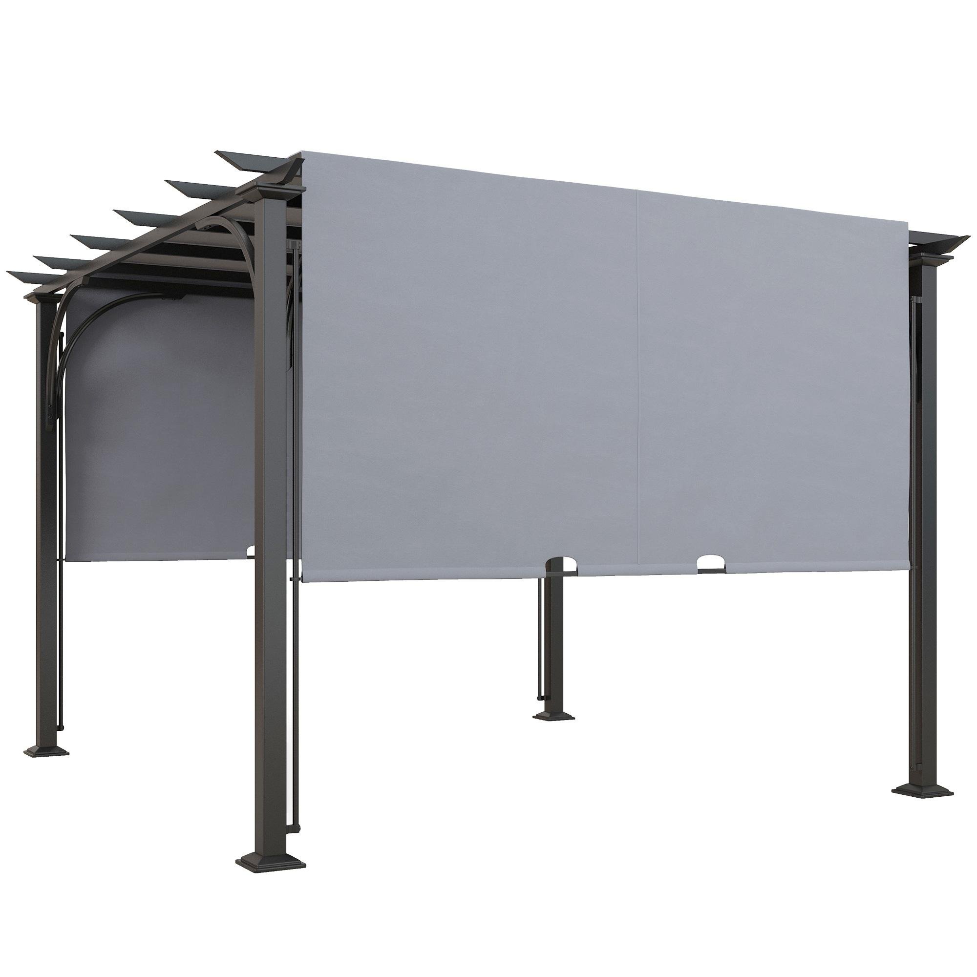 Grey Steel Pergola Gazebo with Sliding Canopy, 9.8 x 9.8 ft