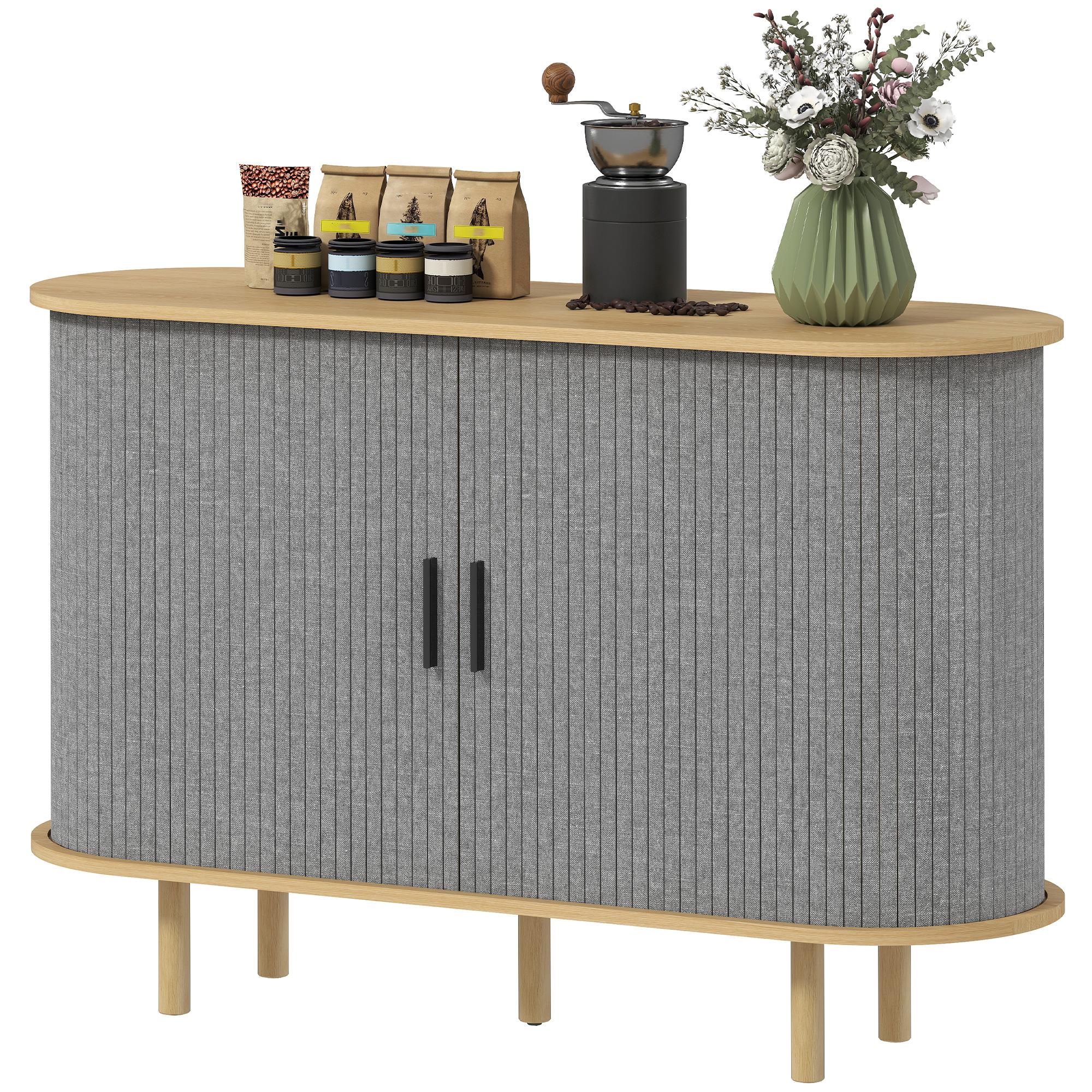 Grey Oval Bar Cabinet with Fluted Tambour Doors
