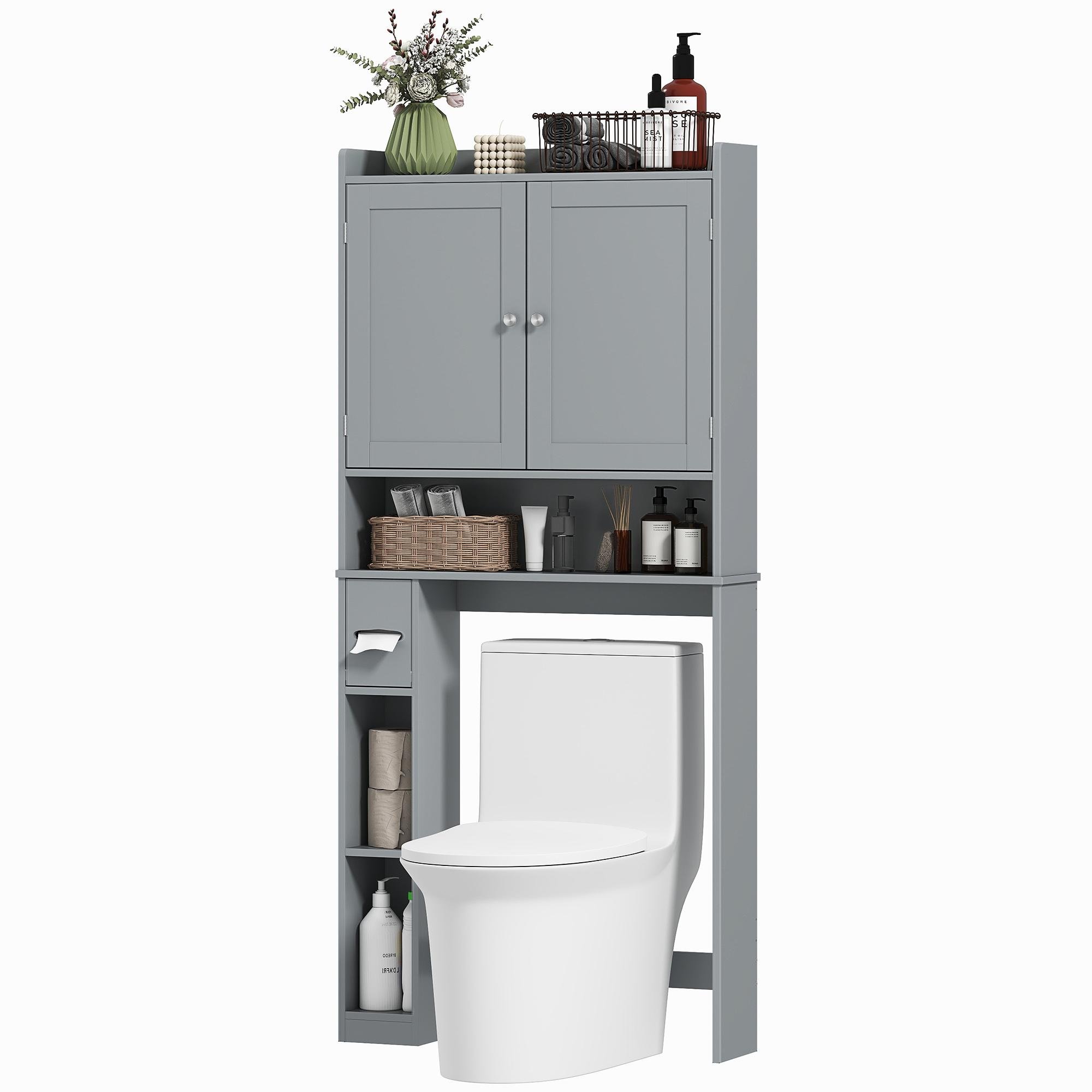 Grey Engineered Wood Toilet Storage with Reversible Side Shelves