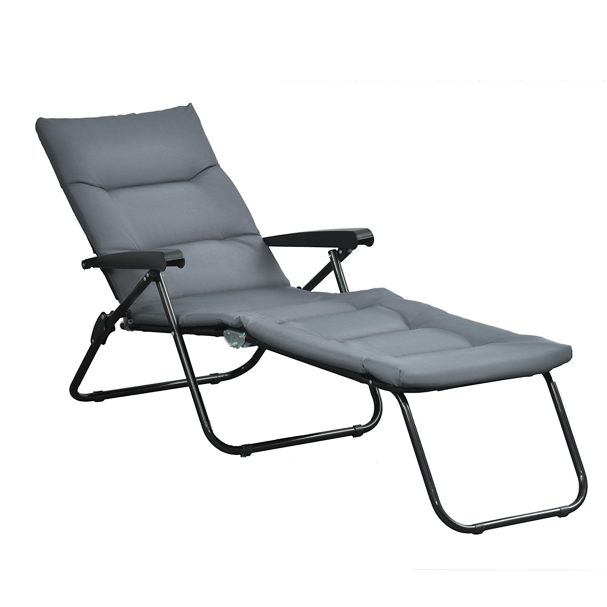 Grey Six-Position Patio Lounger with Padded Cushion