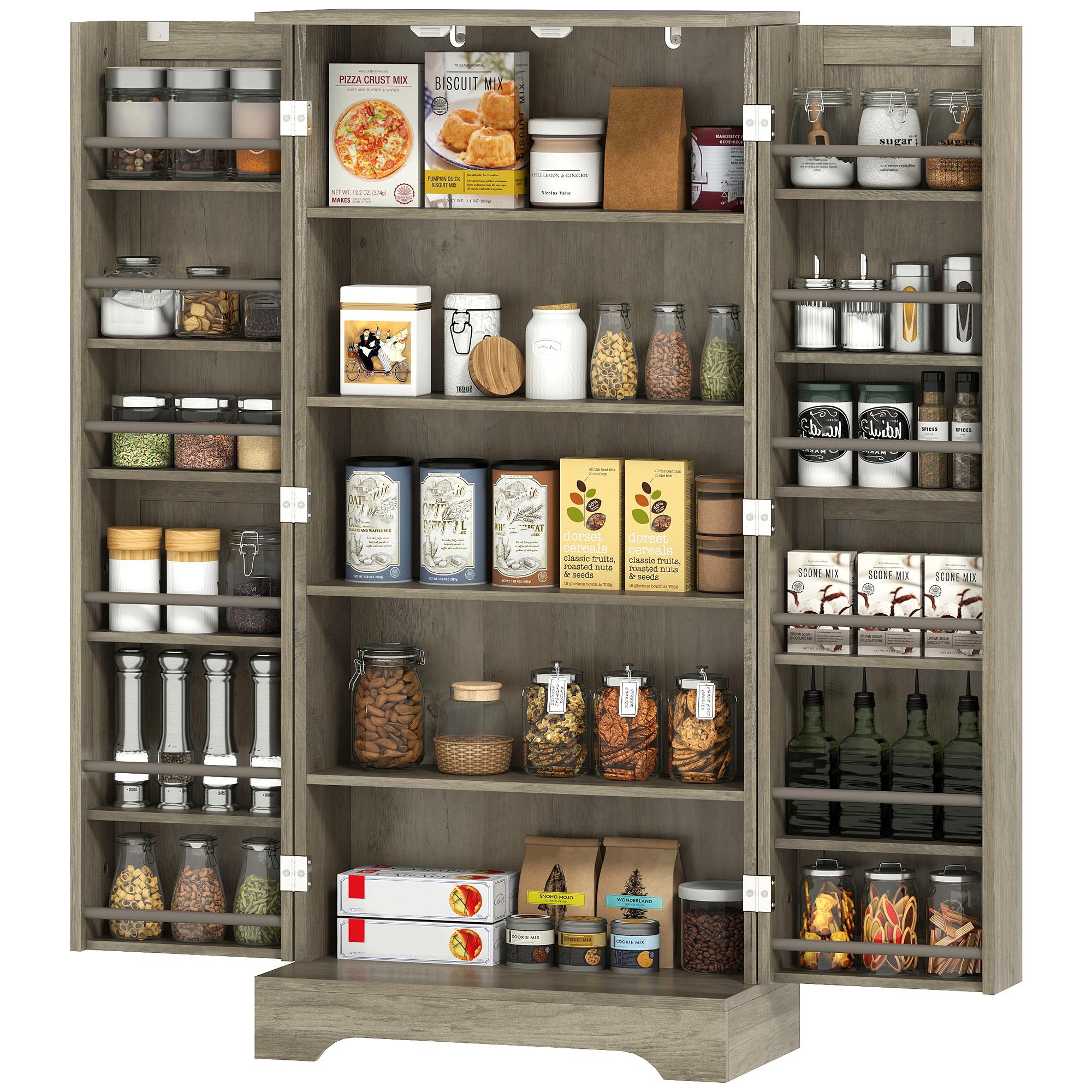 Grey Wood Grain Pantry with Adjustable Shelves, 50-Inch