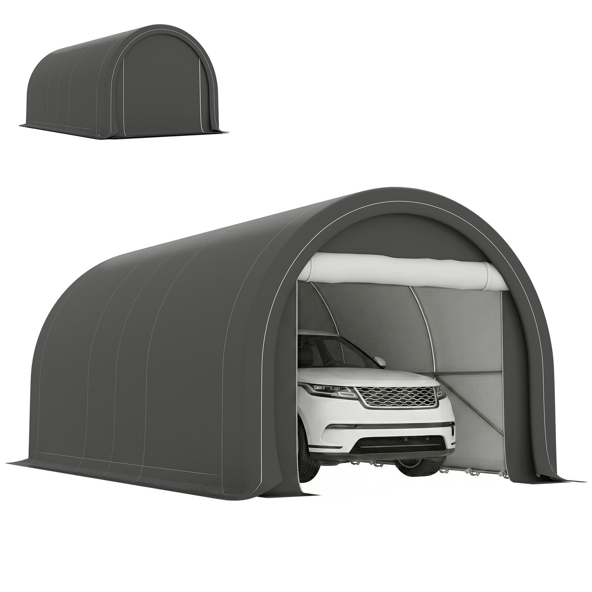 Grey PE Carport with Zippered Door, 16 x 10 Feet