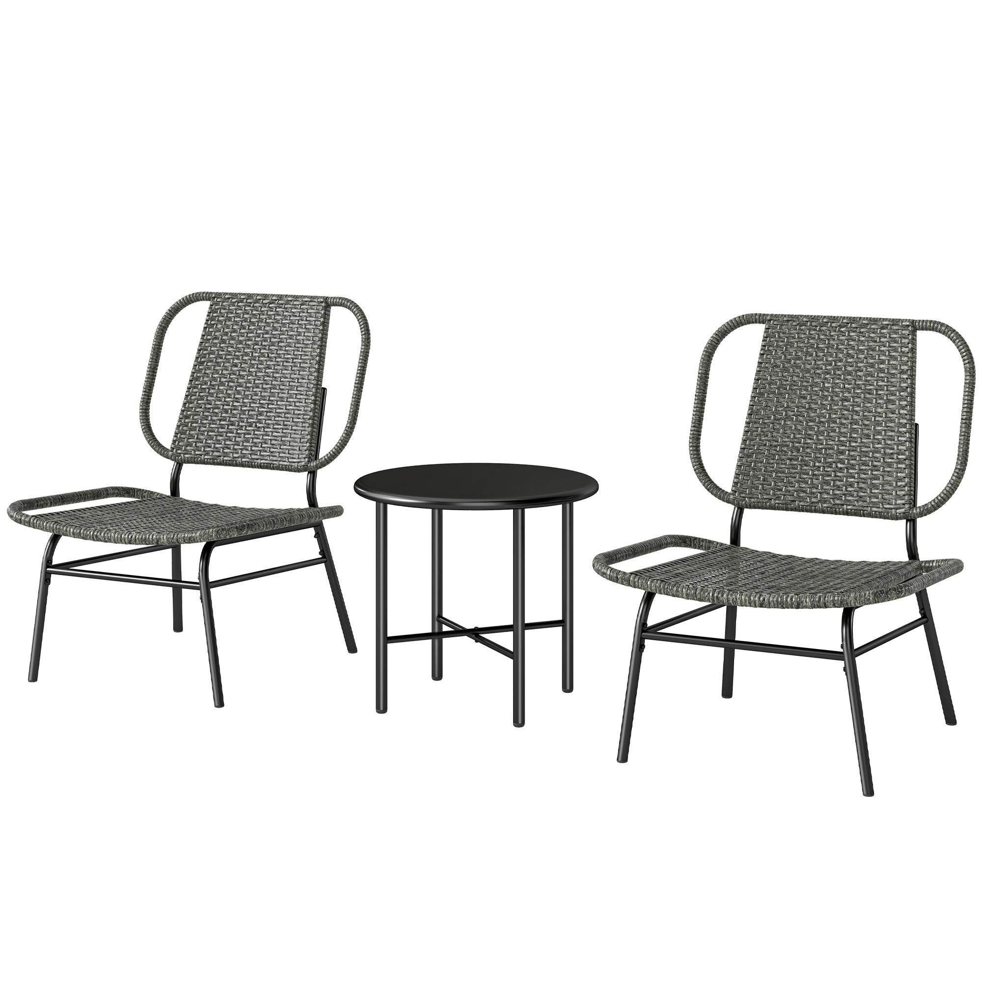 Grey PE Rattan Bistro Set with Steel Table