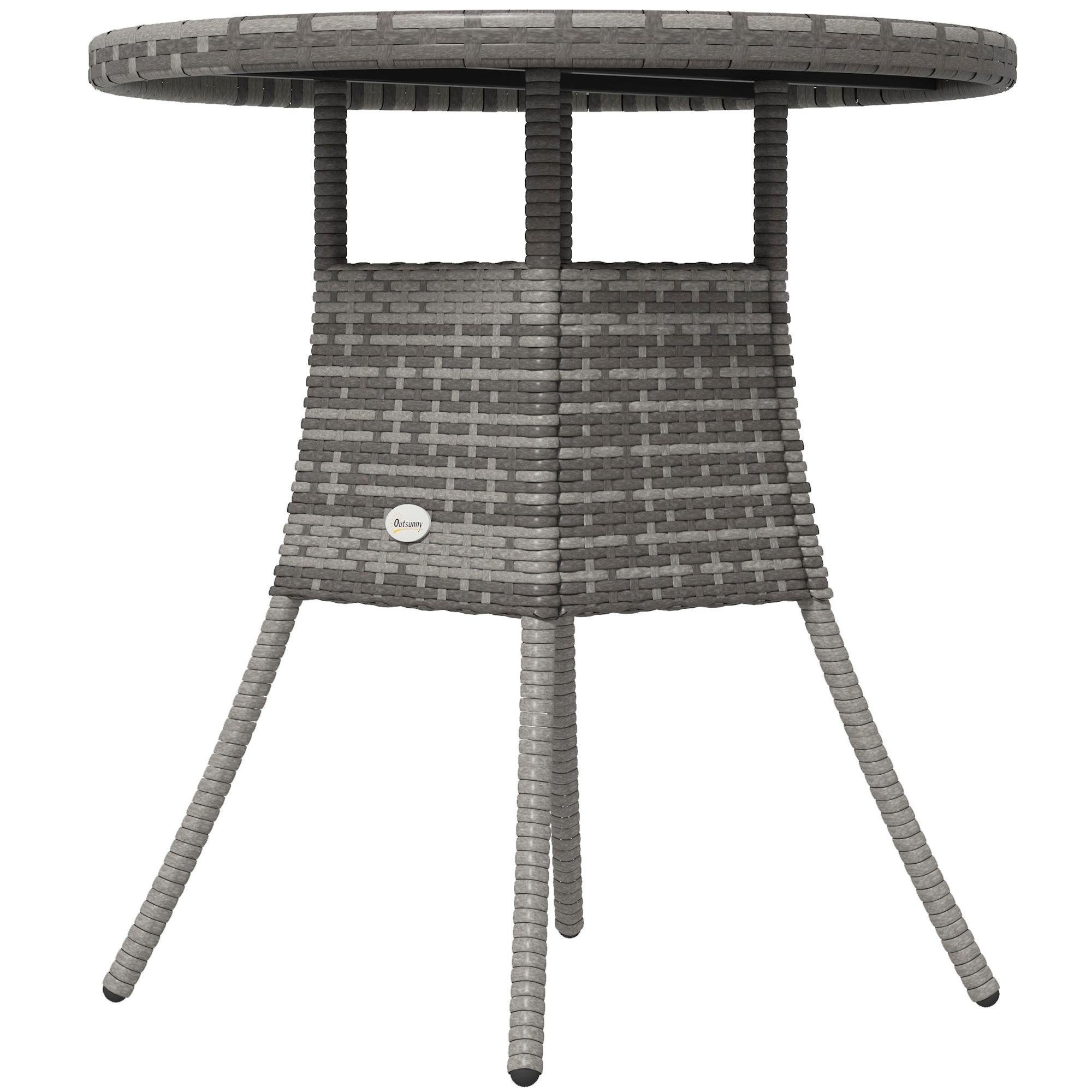 Grey PE Rattan Patio Table with Slatted Top