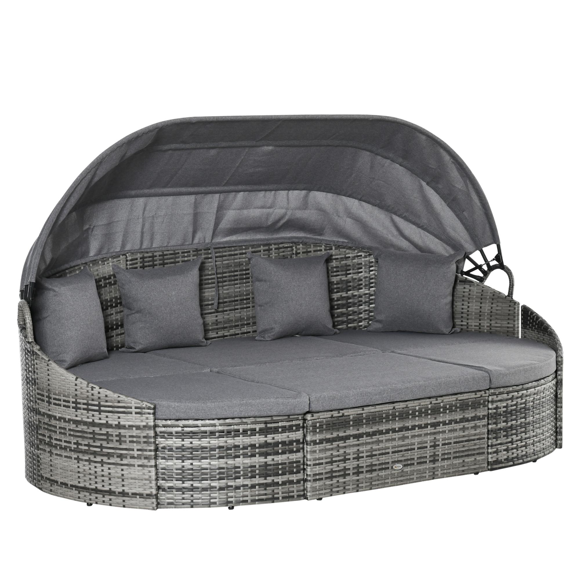 Grey PE Rattan Daybed with Retractable Canopy, XX-Large