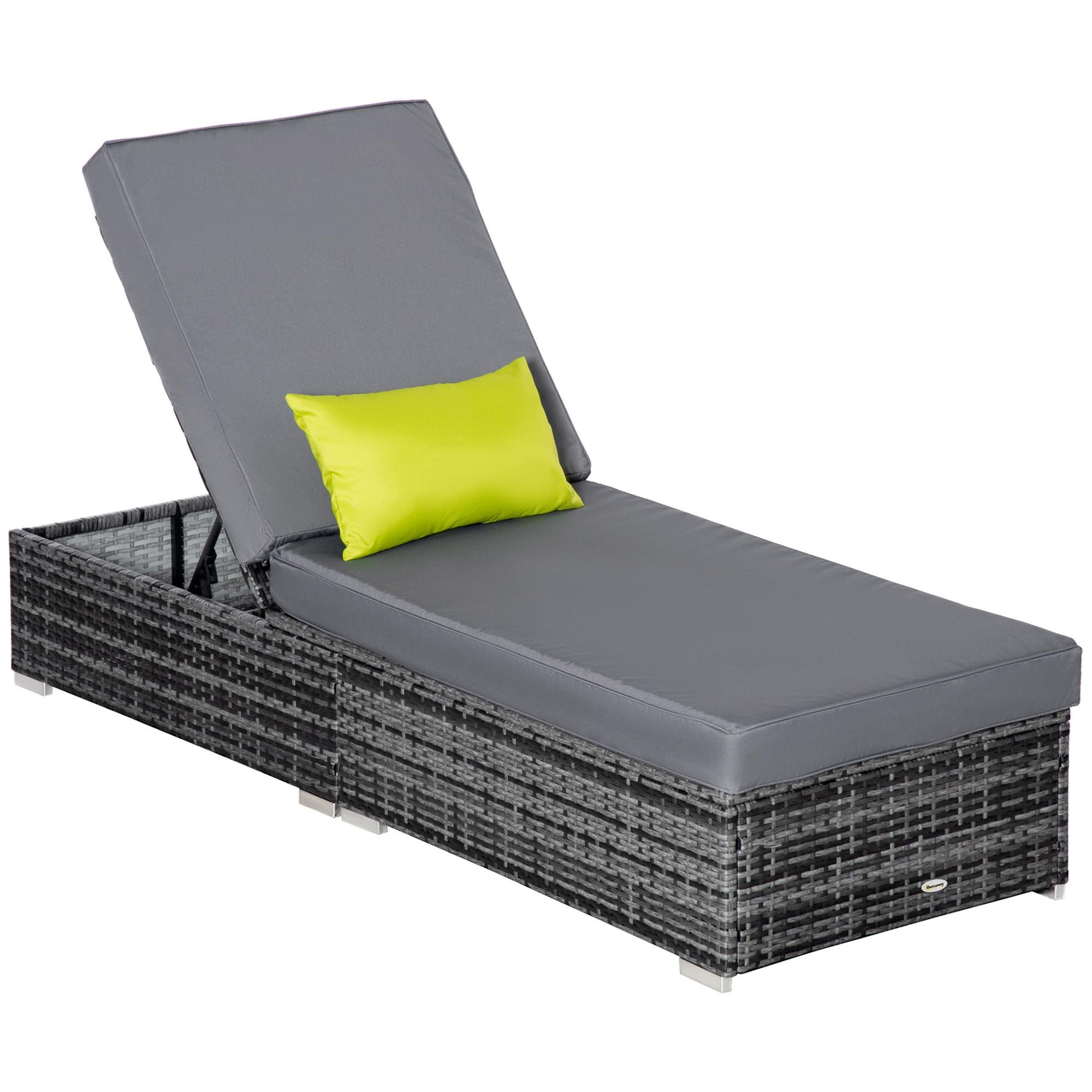 Grey PE Wicker Chaise with 5-Position Backrest, 76.75 in