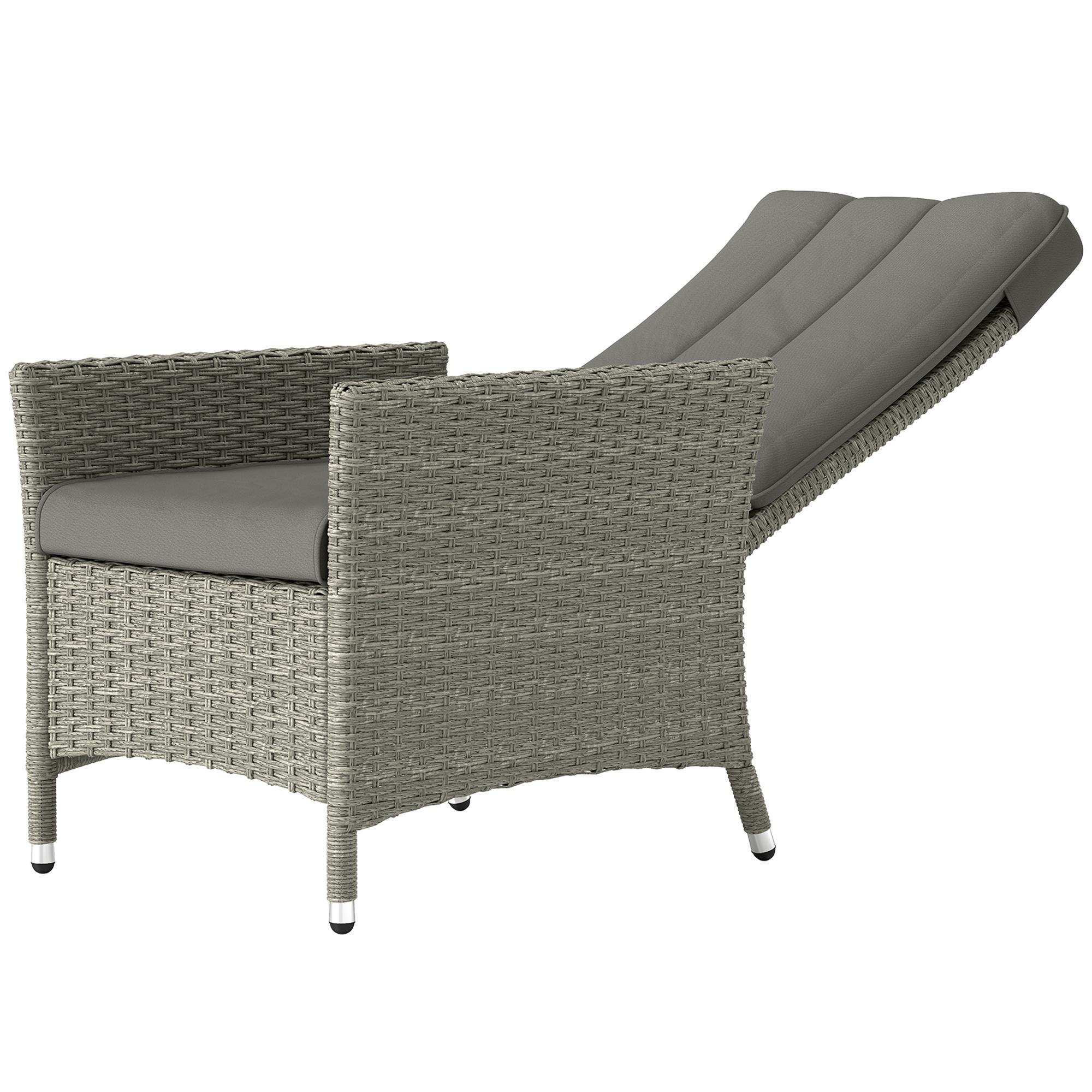 Grey PE Wicker Recliner with Adjustable Backrest, Patio Size