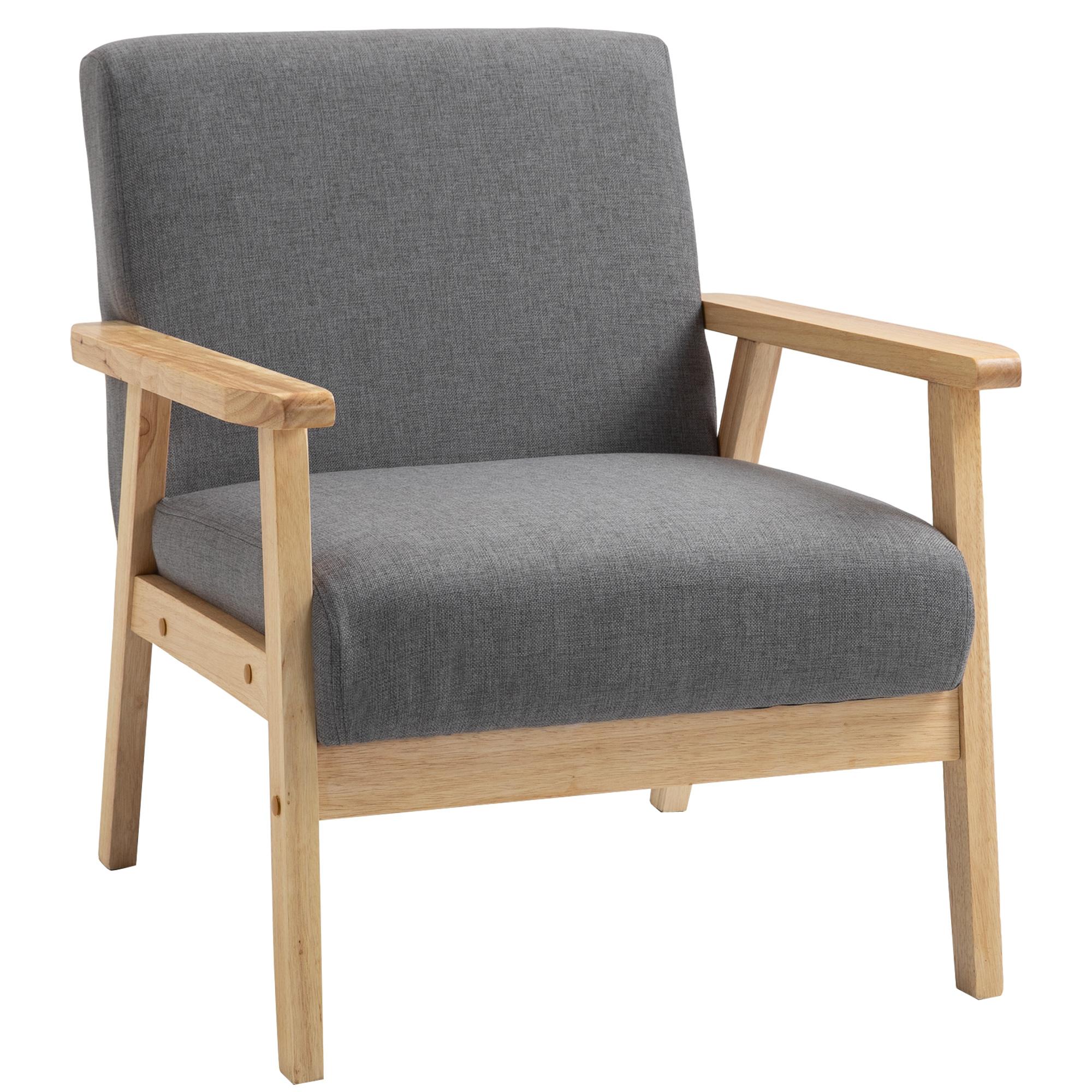 Grey Pine Accent Chair with Wide Seat for Living Room