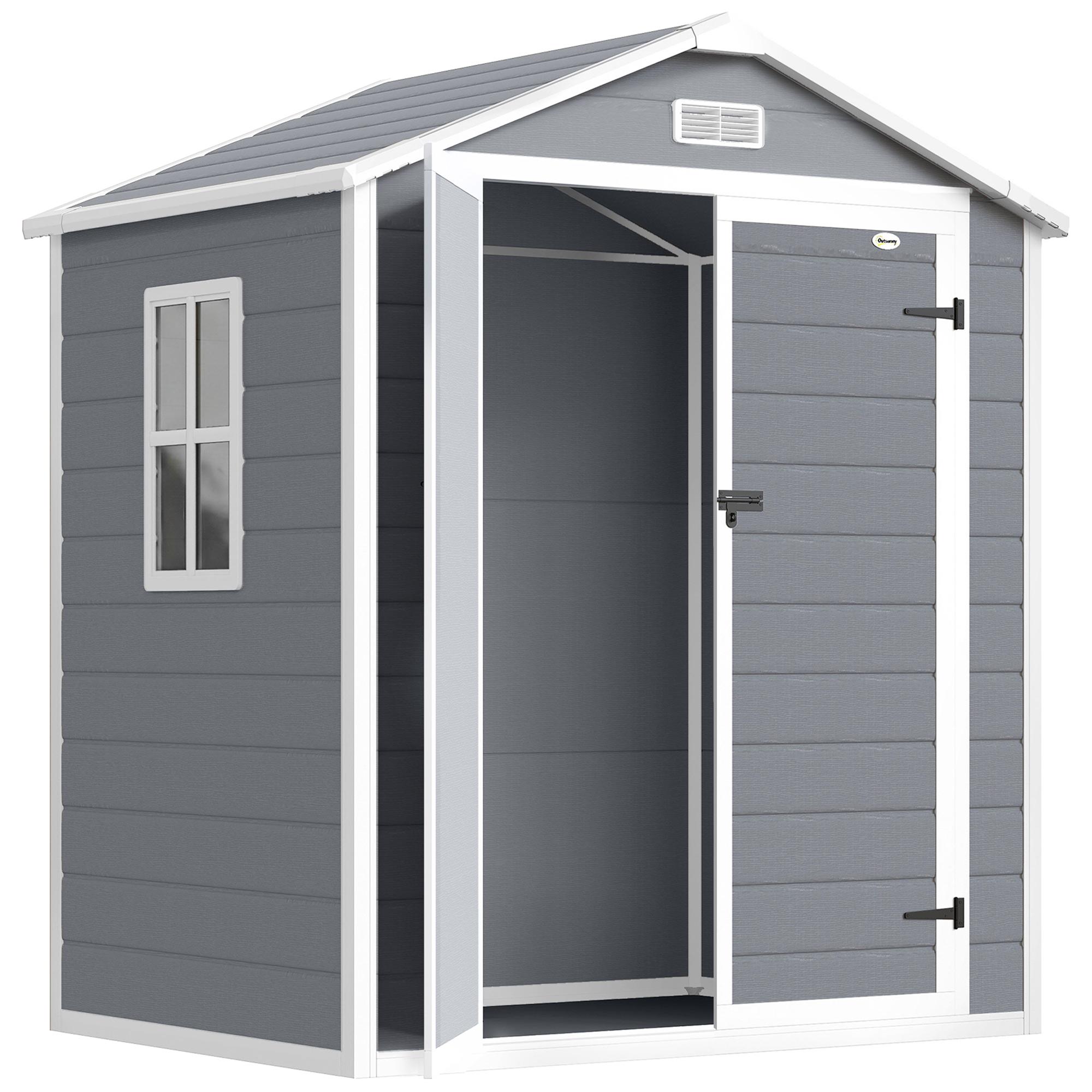 6x4.5 Grey Plastic Shed with Lockable Double Doors