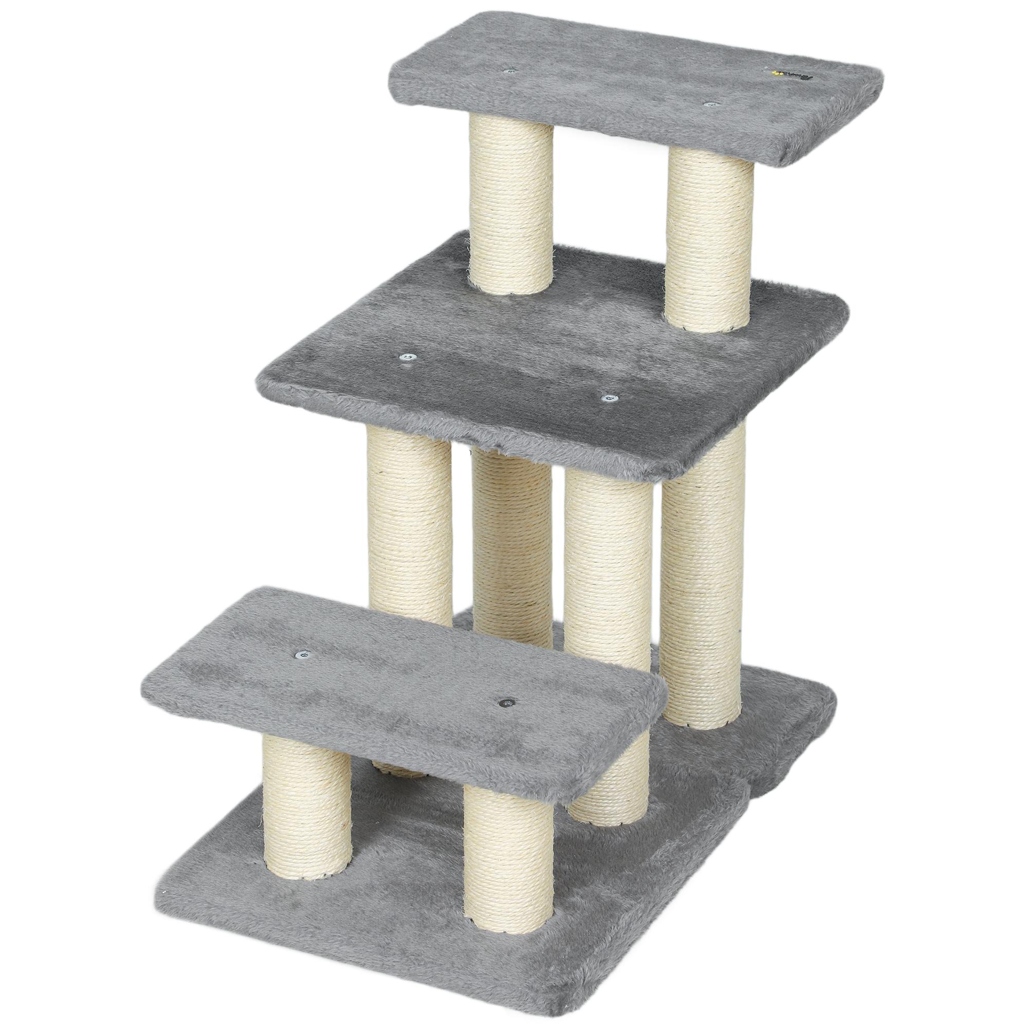 Grey Adjustable Pet Stairs with Plush Sisal Posts