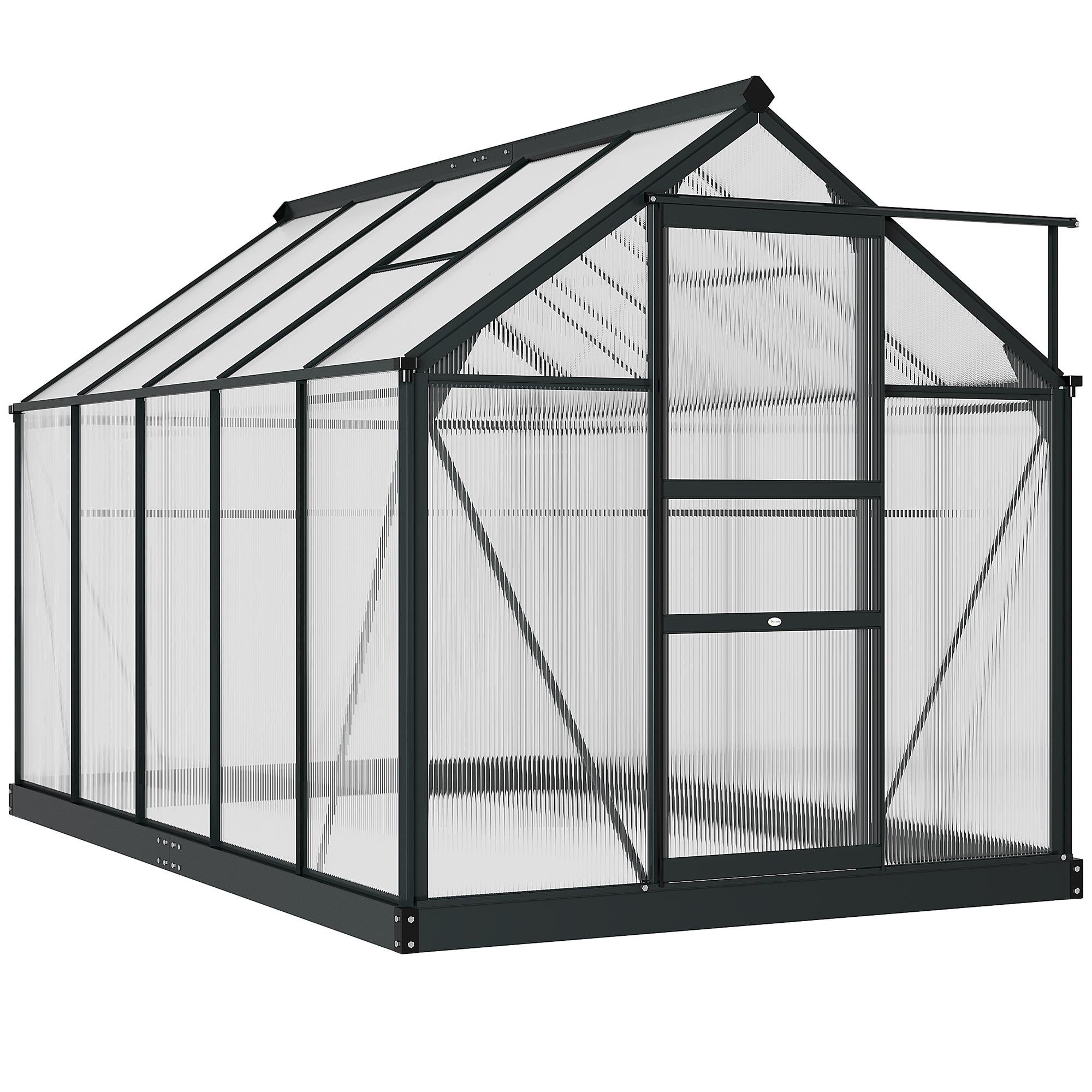 Grey 6 x 10 greenhouse with polycarbonate panels, 6.6 ft high