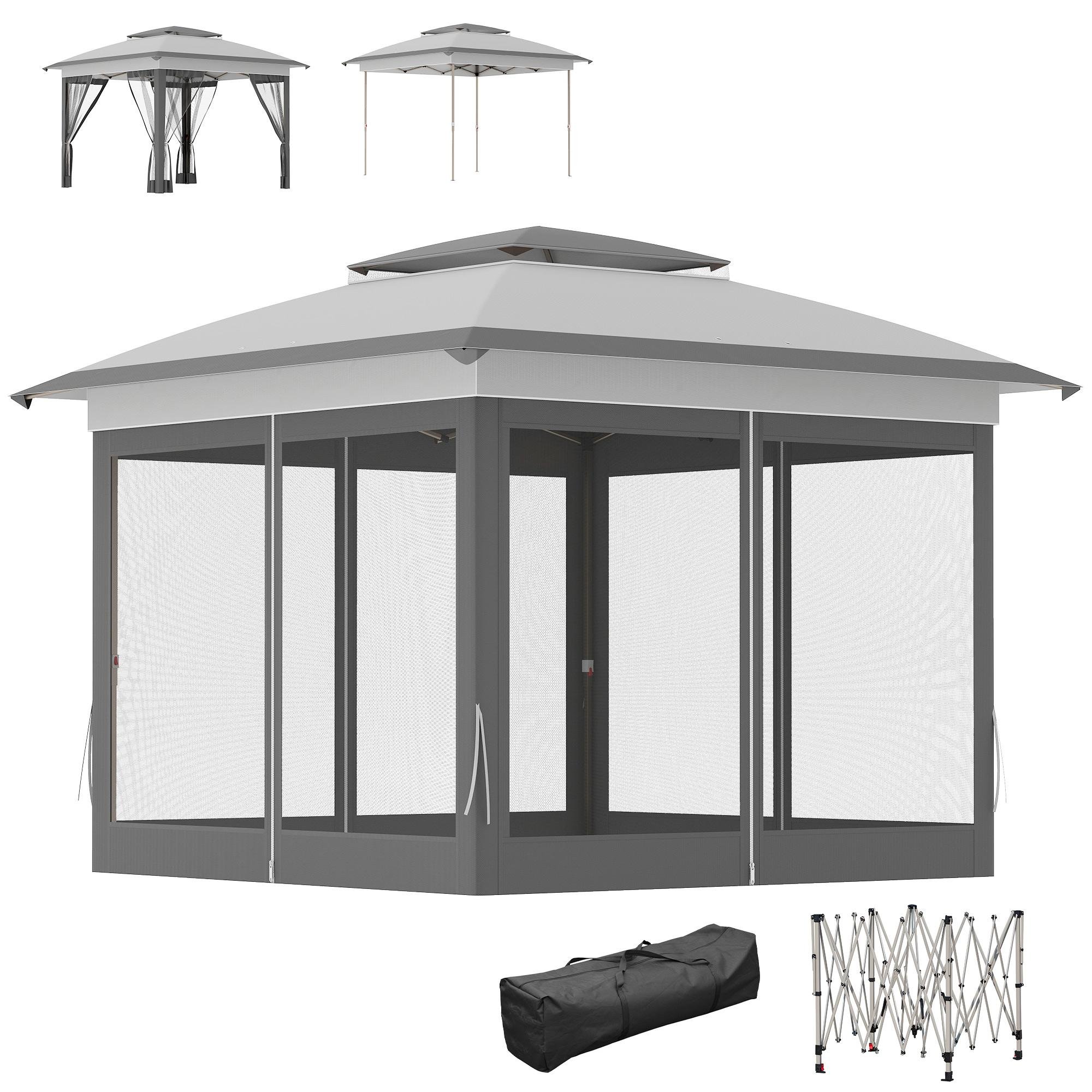 Grey 12x12 Canopy with Mesh Sidewalls for Outdoor Events