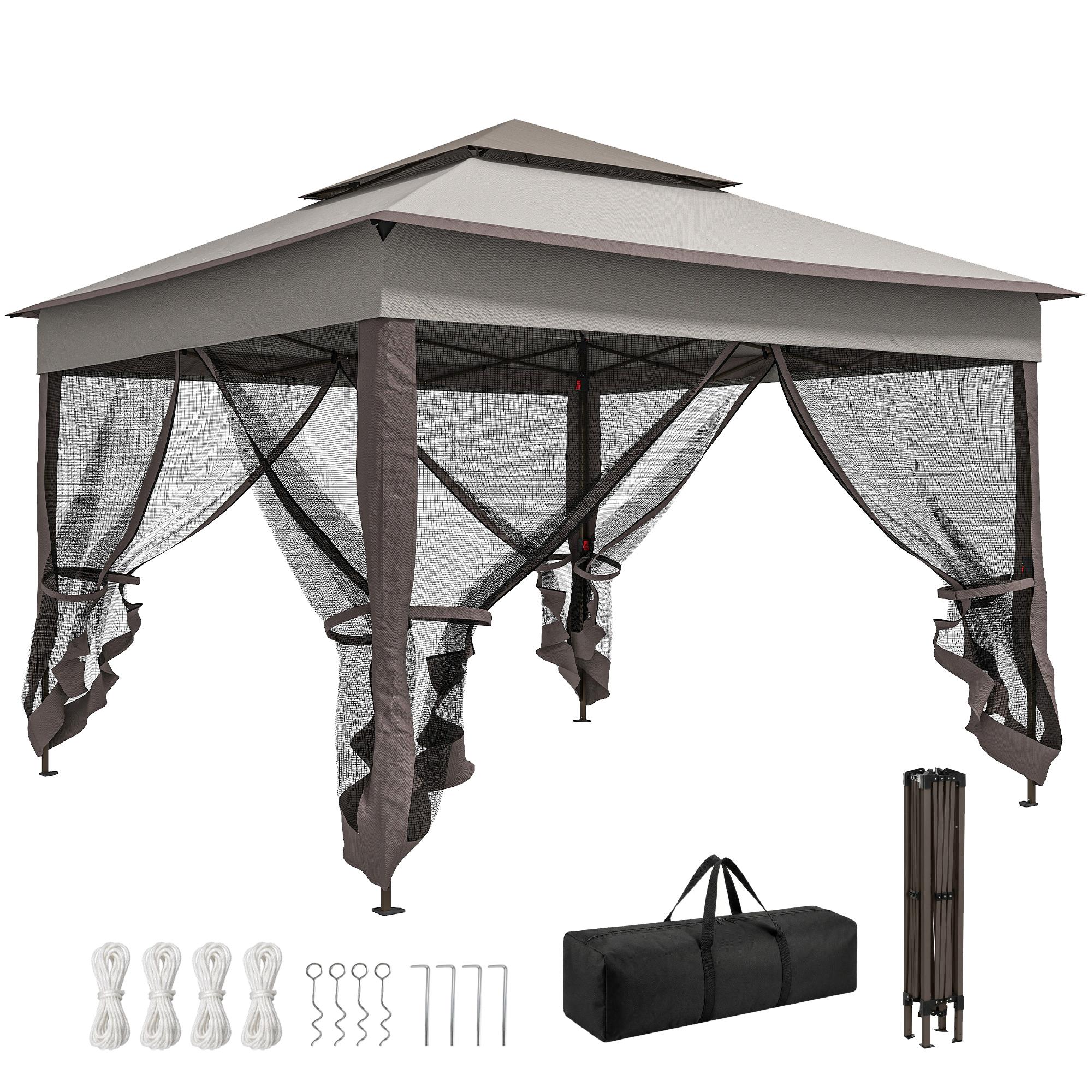 Grey Pop Up Gazebo with Mesh Netting for Outdoor Events