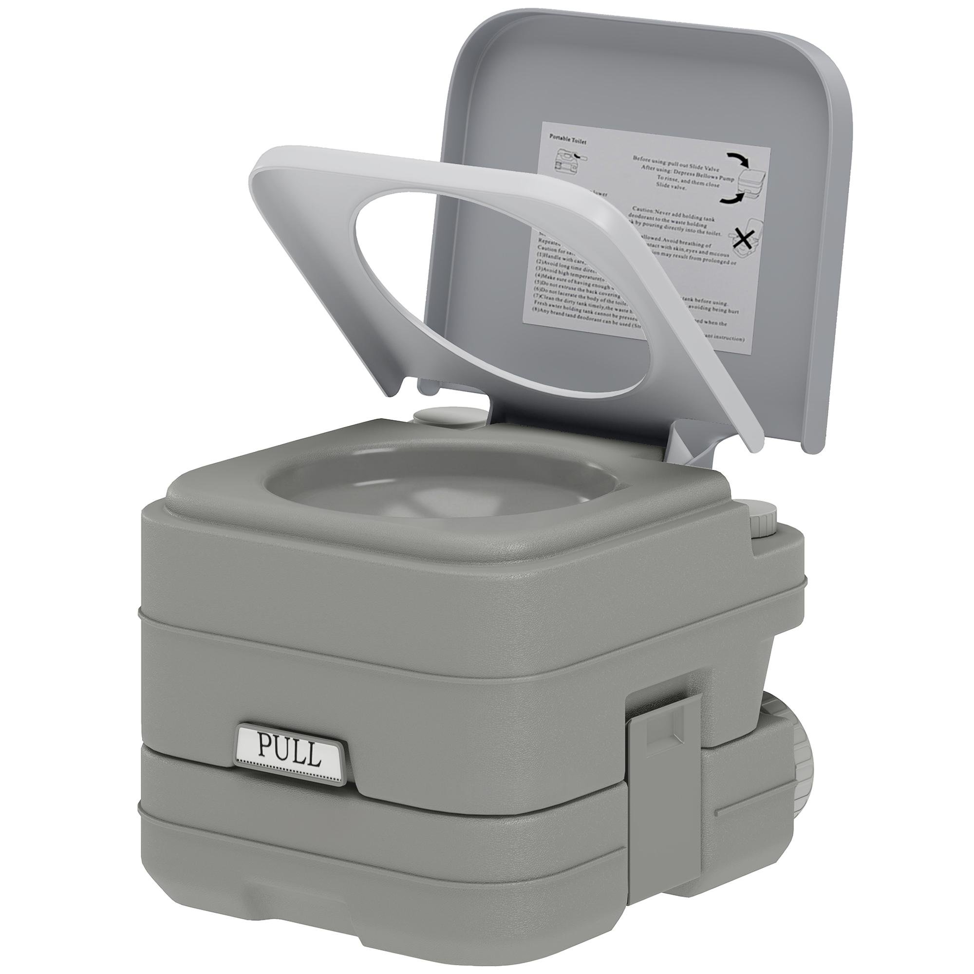 Grey 2.6 Gallon Portable Toilet with Flush for Camping