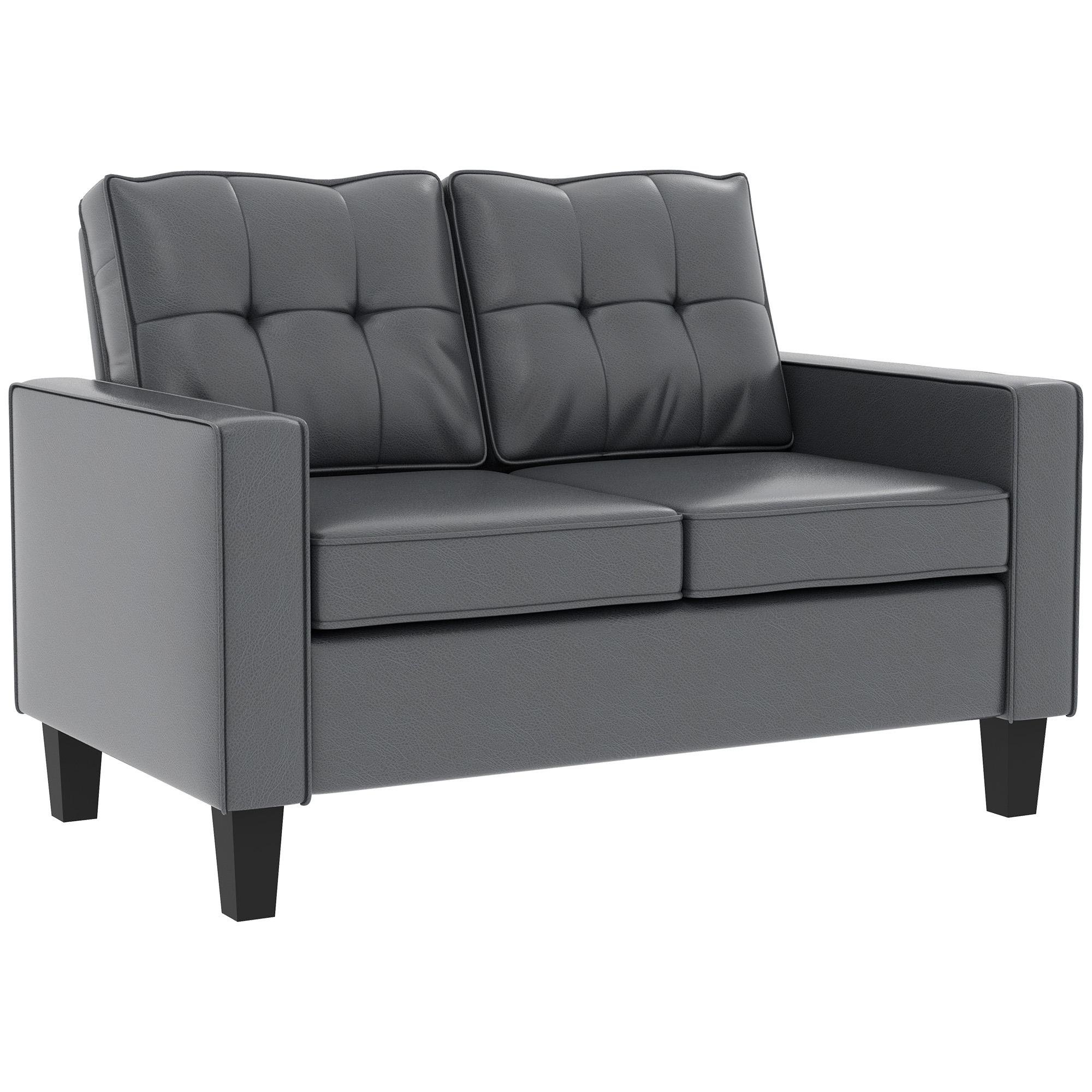 Grey PU Leather 2 Seater Loveseat with Tufted Back