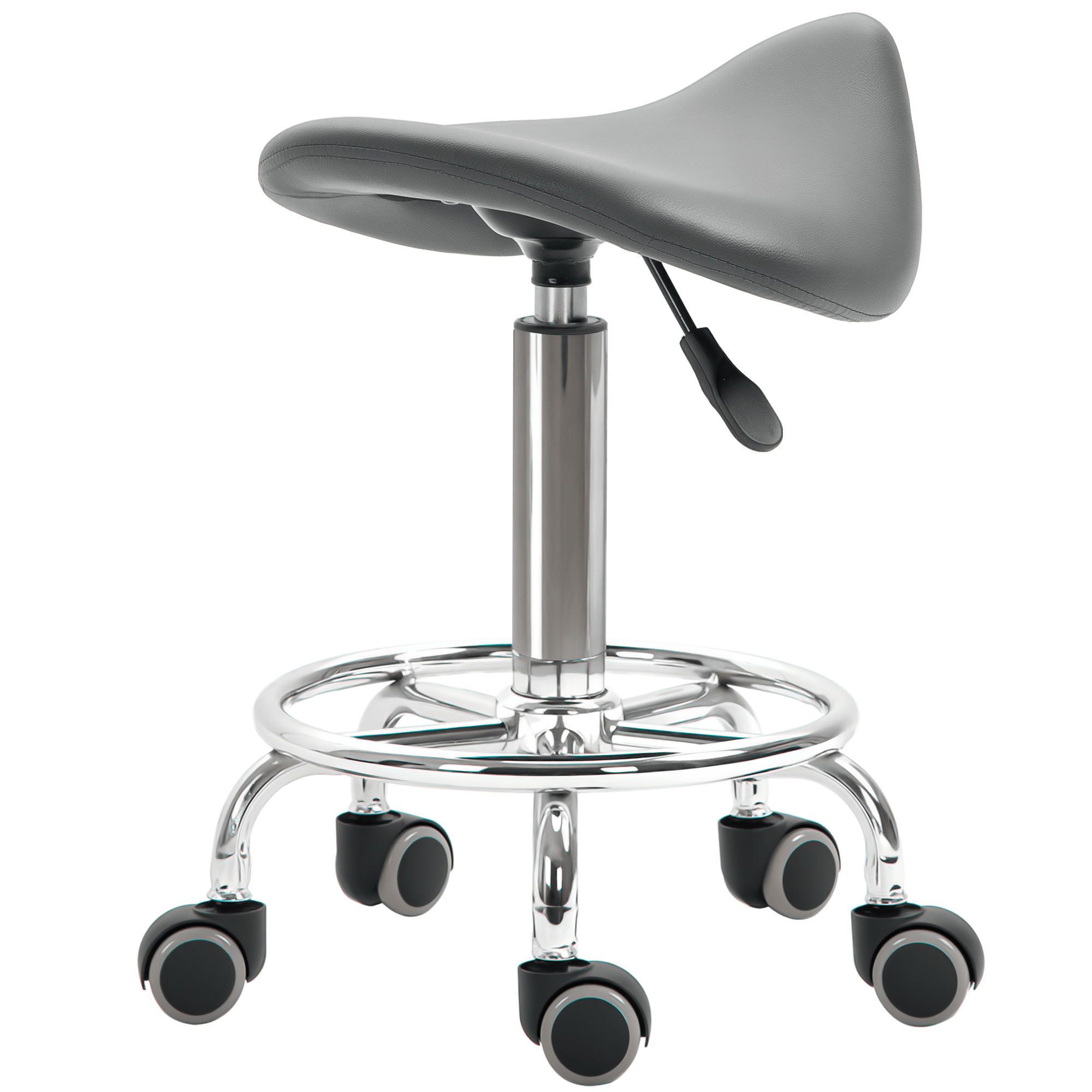 Grey PU Leather Saddle Stool with Adjustable Height