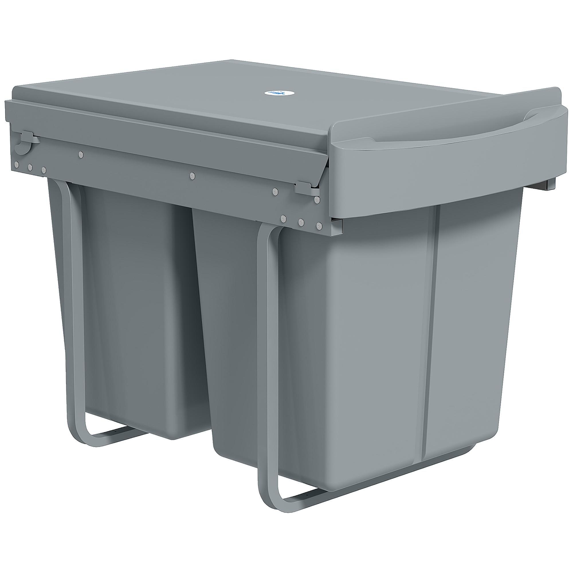 Grey 40L Pull Out Bin with Dual Compartments