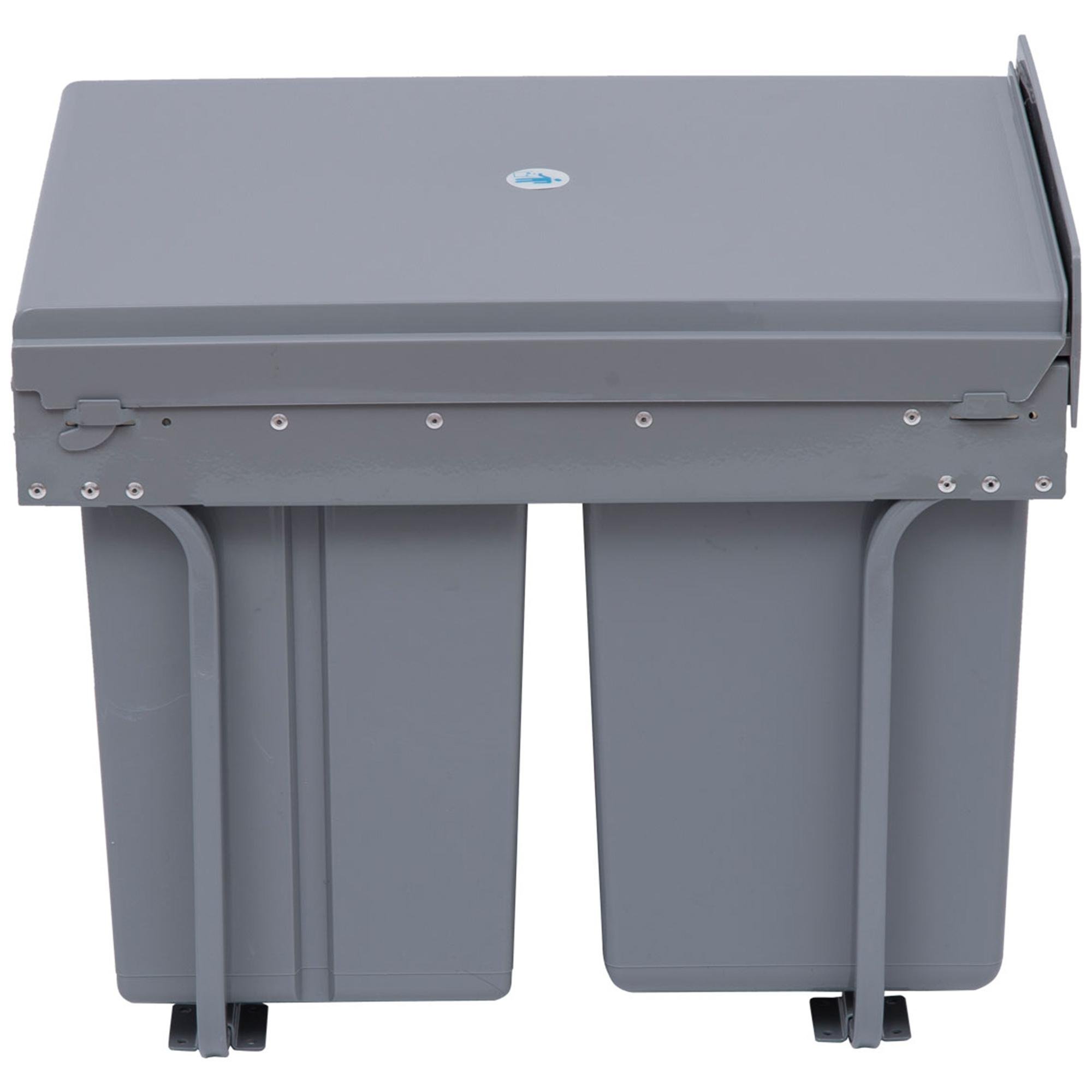 Grey Triple Pull Out Bin, 40 L Under-Cabinet