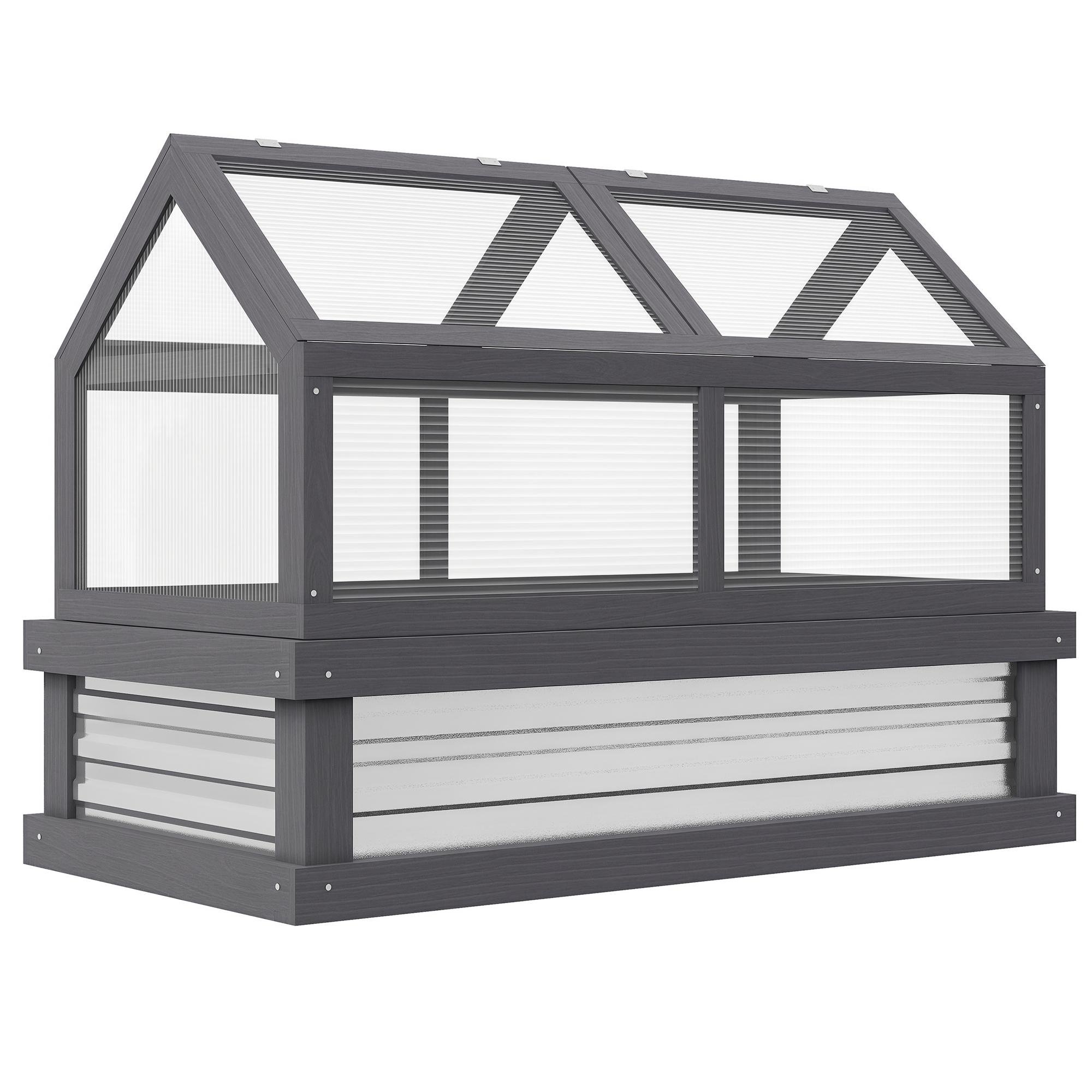 Grey Raised Cold Frame with Open Roofs, 48 x 24 x 32.3