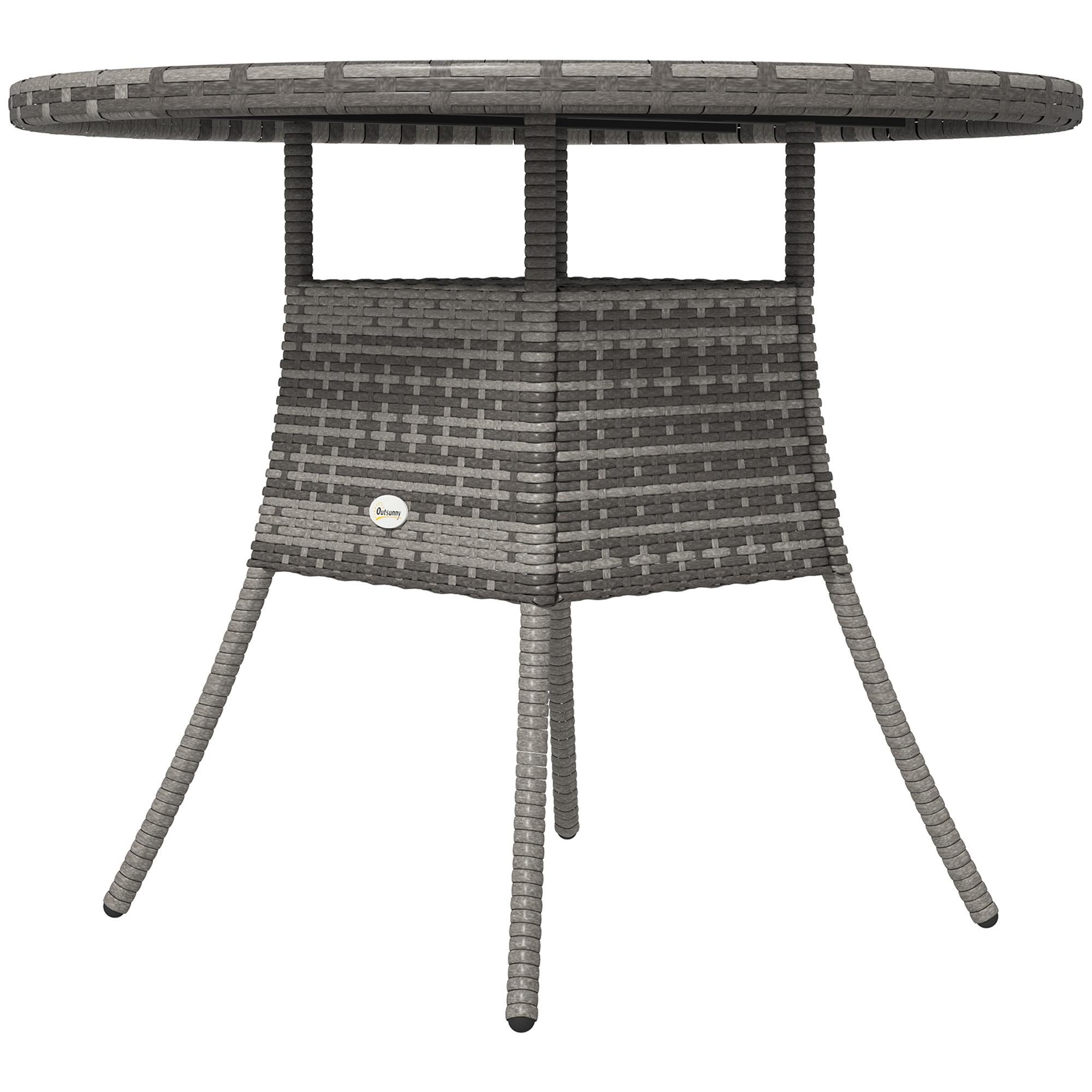 Grey Rattan Dining Table with Slatted Top, 35.4 in