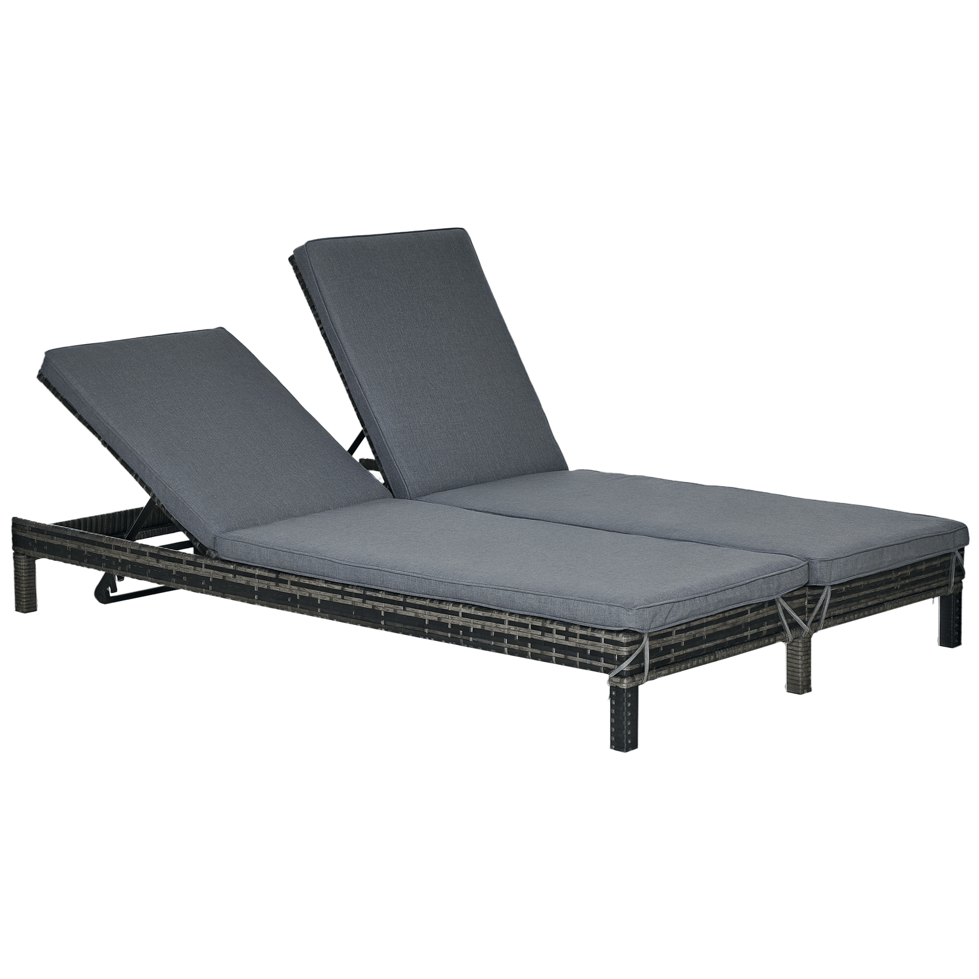 Grey Rattan Double Lounger with 5-Position Backrest