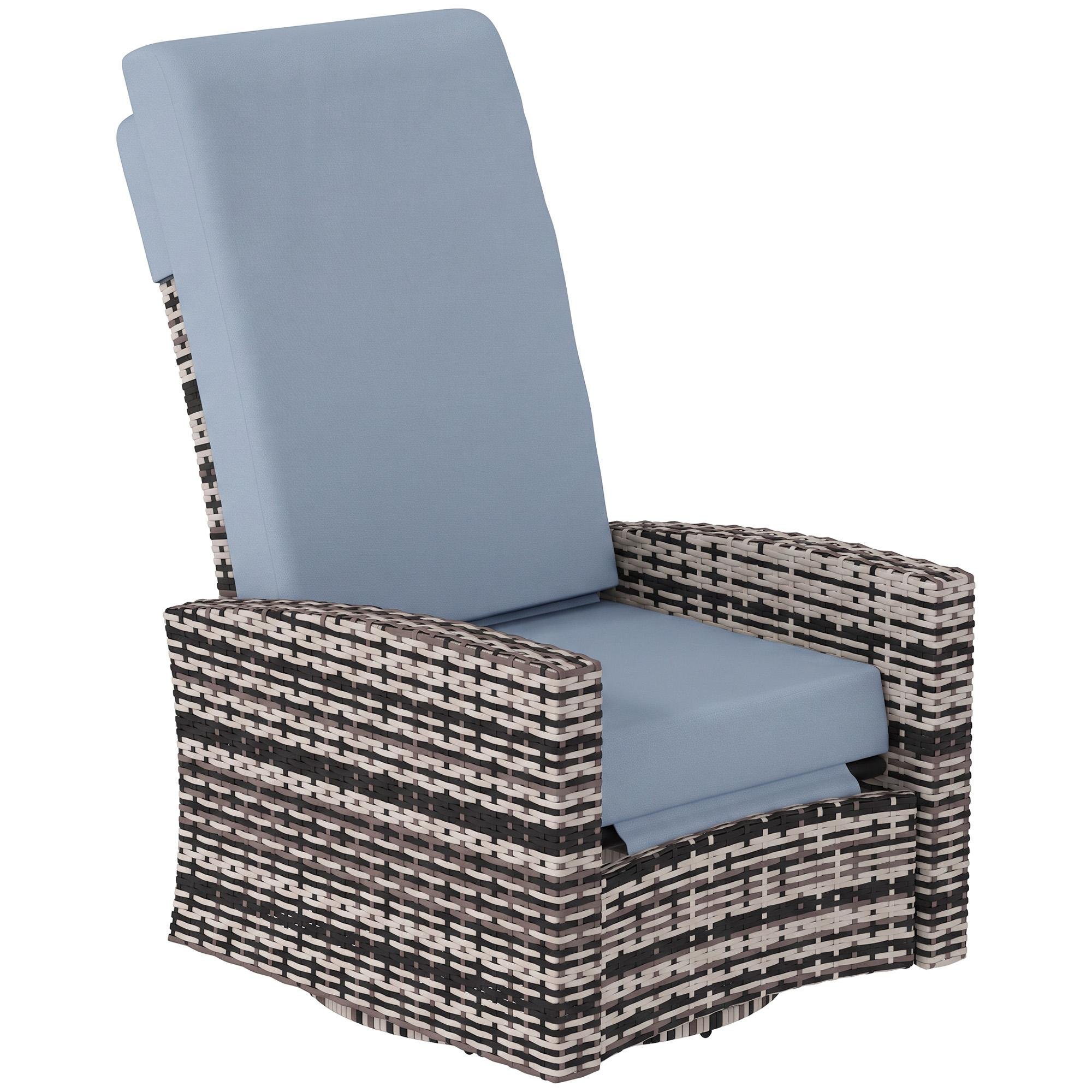 Grey Rattan Swivel Recliner with Adjustable Footrest