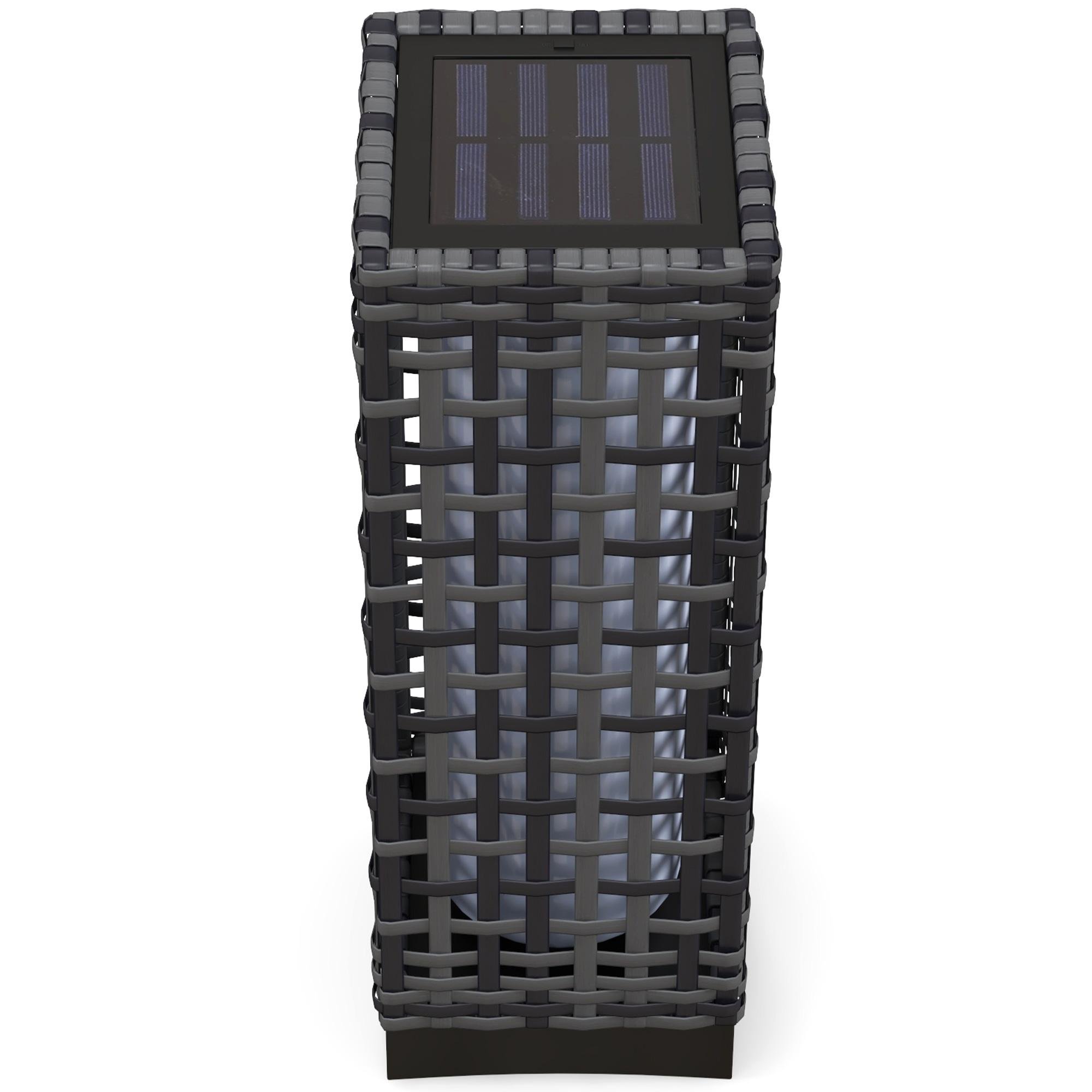 Grey wicker solar lamp with warm LED glow