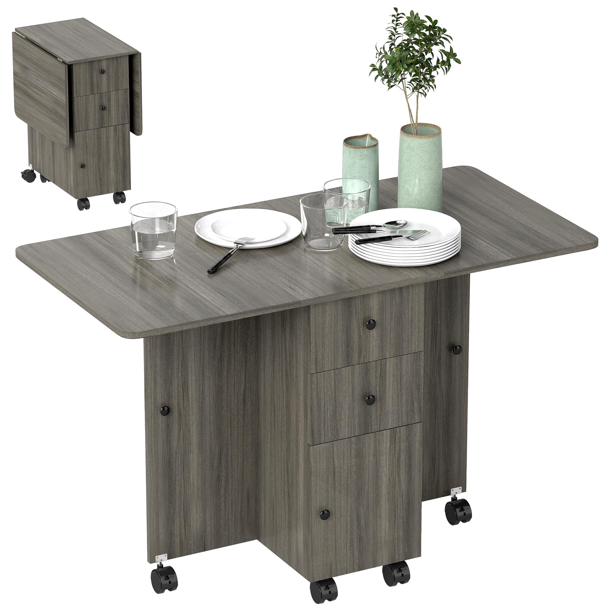 Grey Rolling Storage Table with Drop Leaf, 47.2-Inch