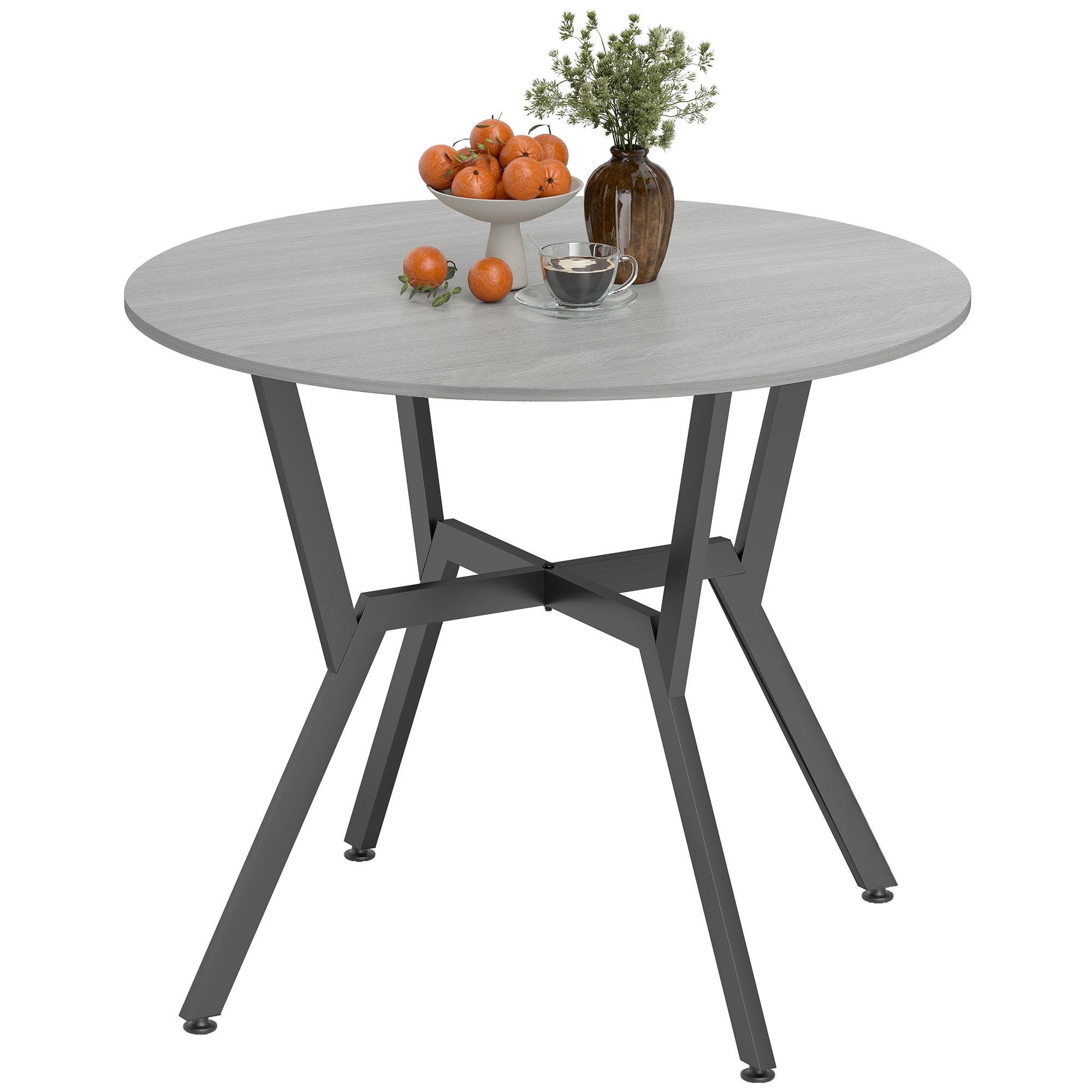 Grey 35 Inch Round Table with Steel Frame for Two