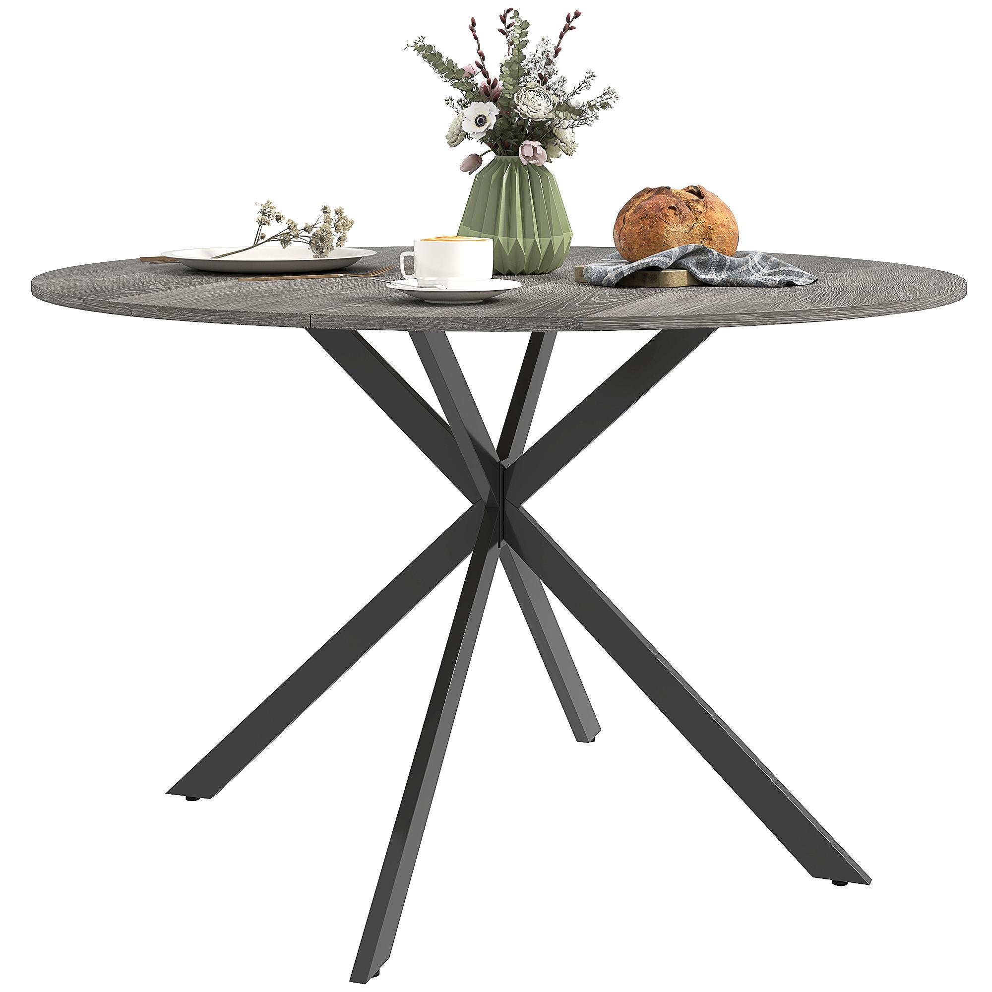 Grey Wood Grain X-Leg Table, 47.2-Inch Round