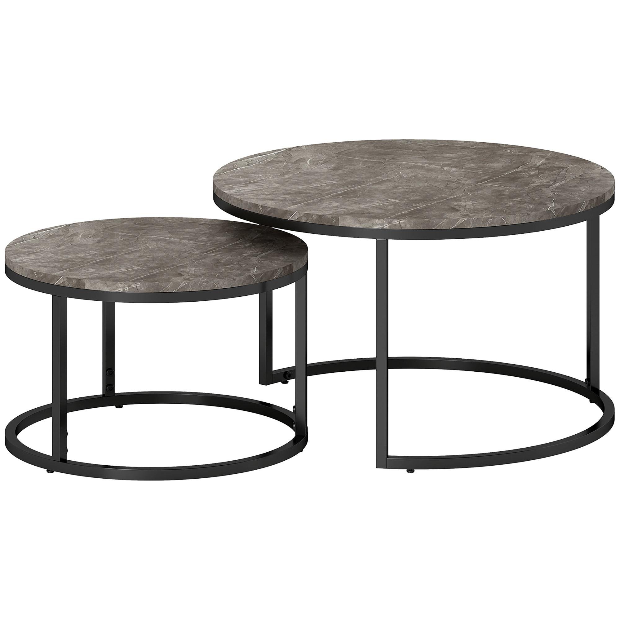 Grey Faux Marble Nesting Tables, Round Set of 2