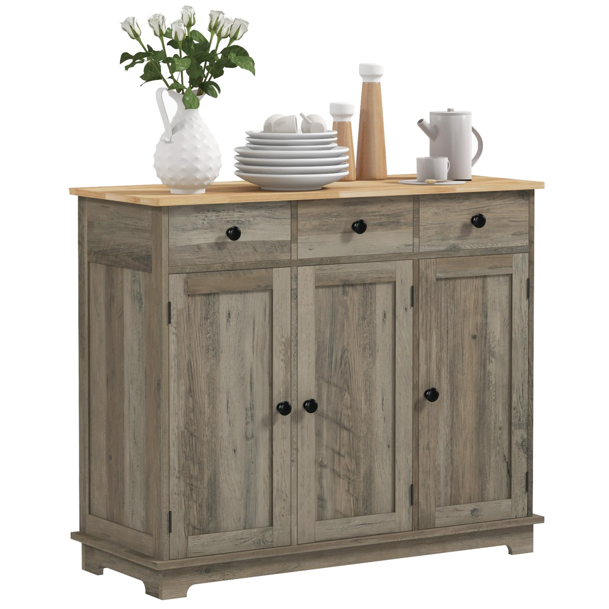 grey rubberwood sideboard with adjustable storage