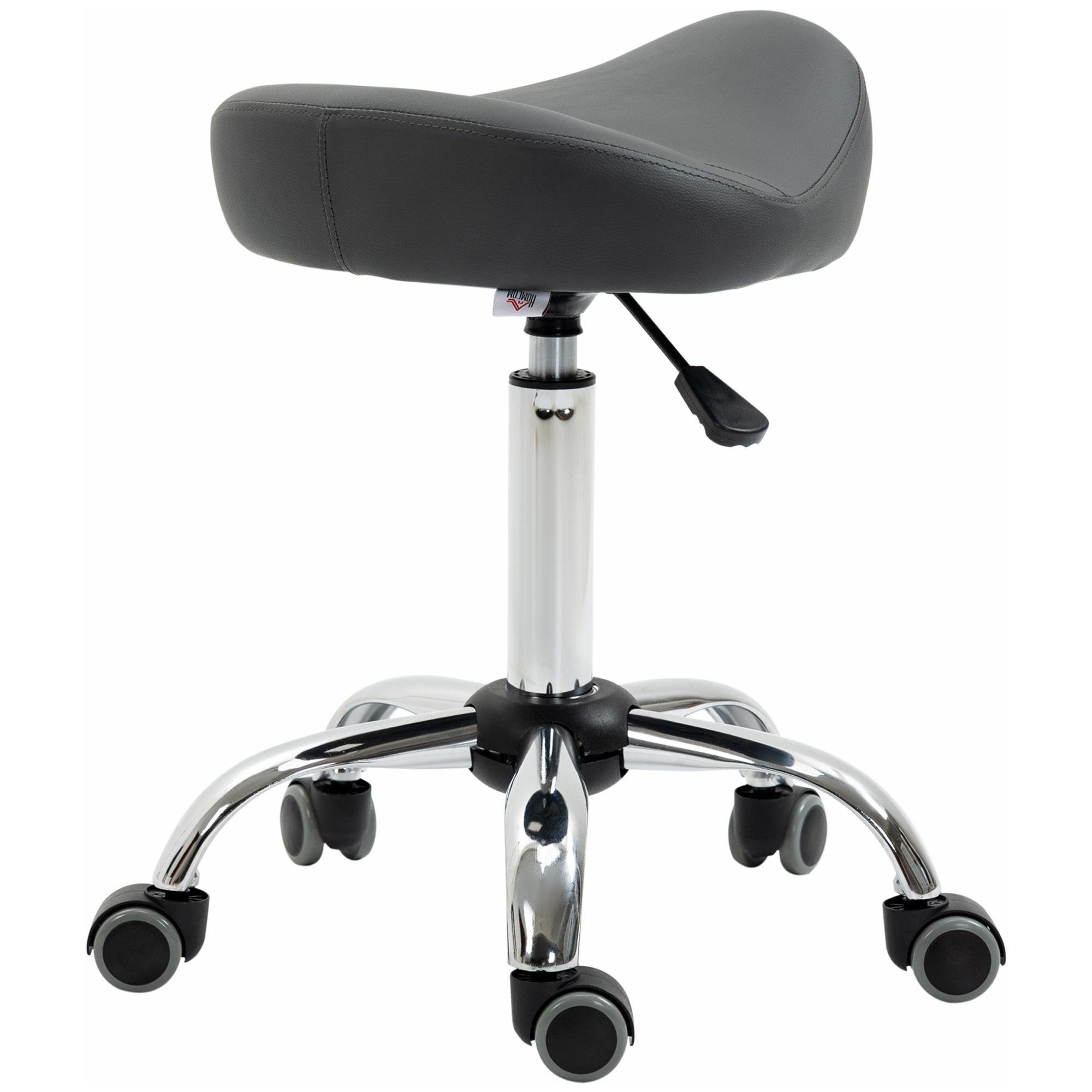 Grey Rolling Saddle Stool, Adjustable Height for Salon Work