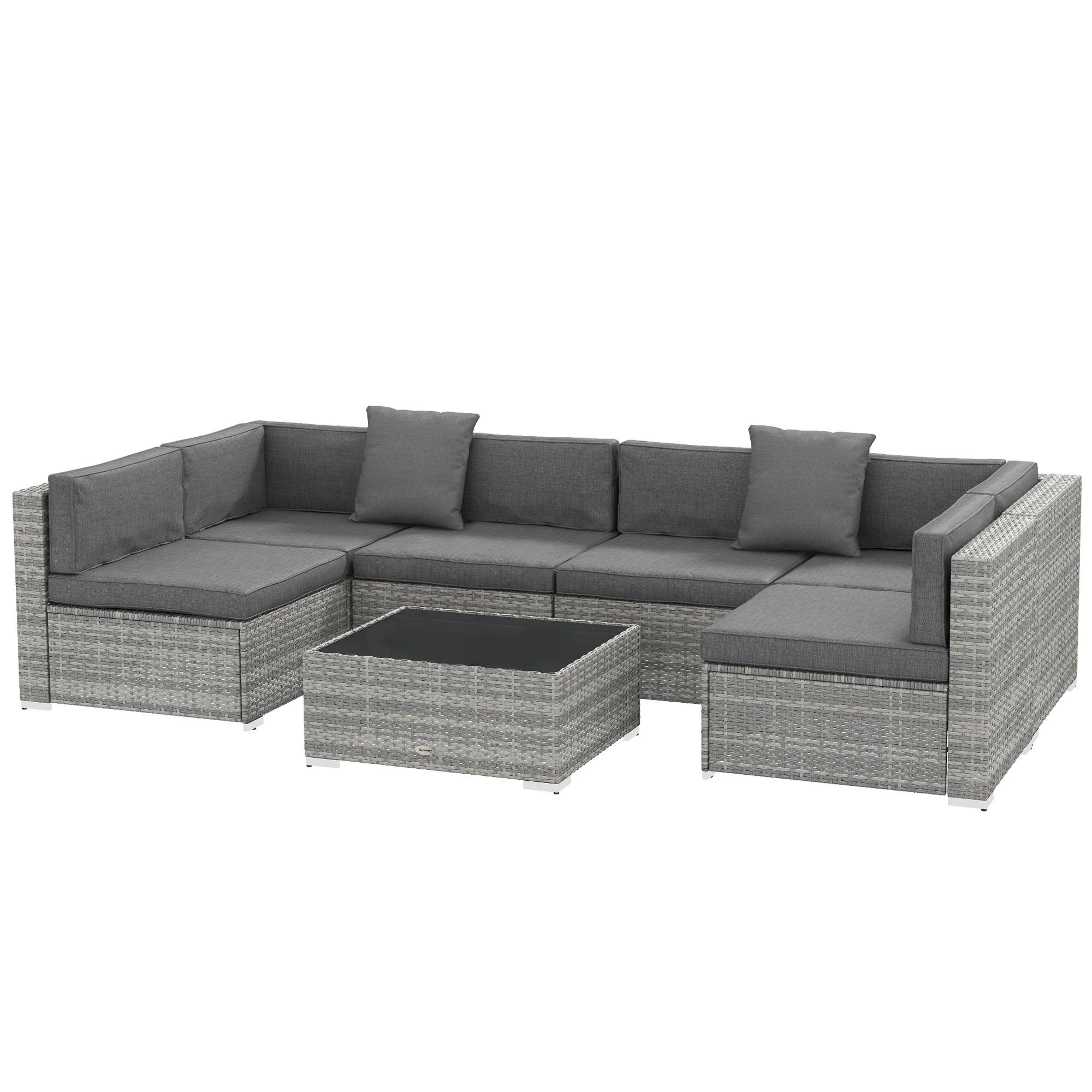 Grey PE Rattan Sofa Set with Washable Cushions, 7-Piece Patio