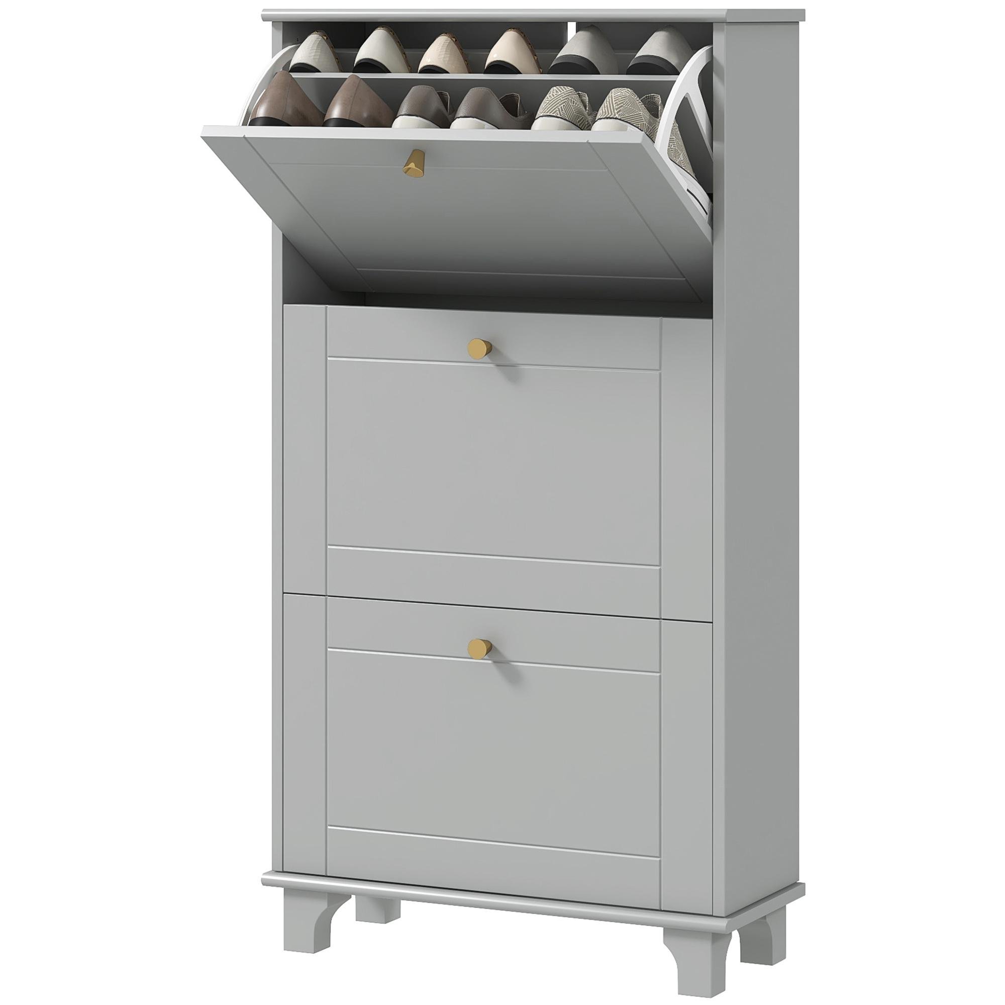 Grey 3 Flip Shoe Cabinet for Up to 12 Pairs
