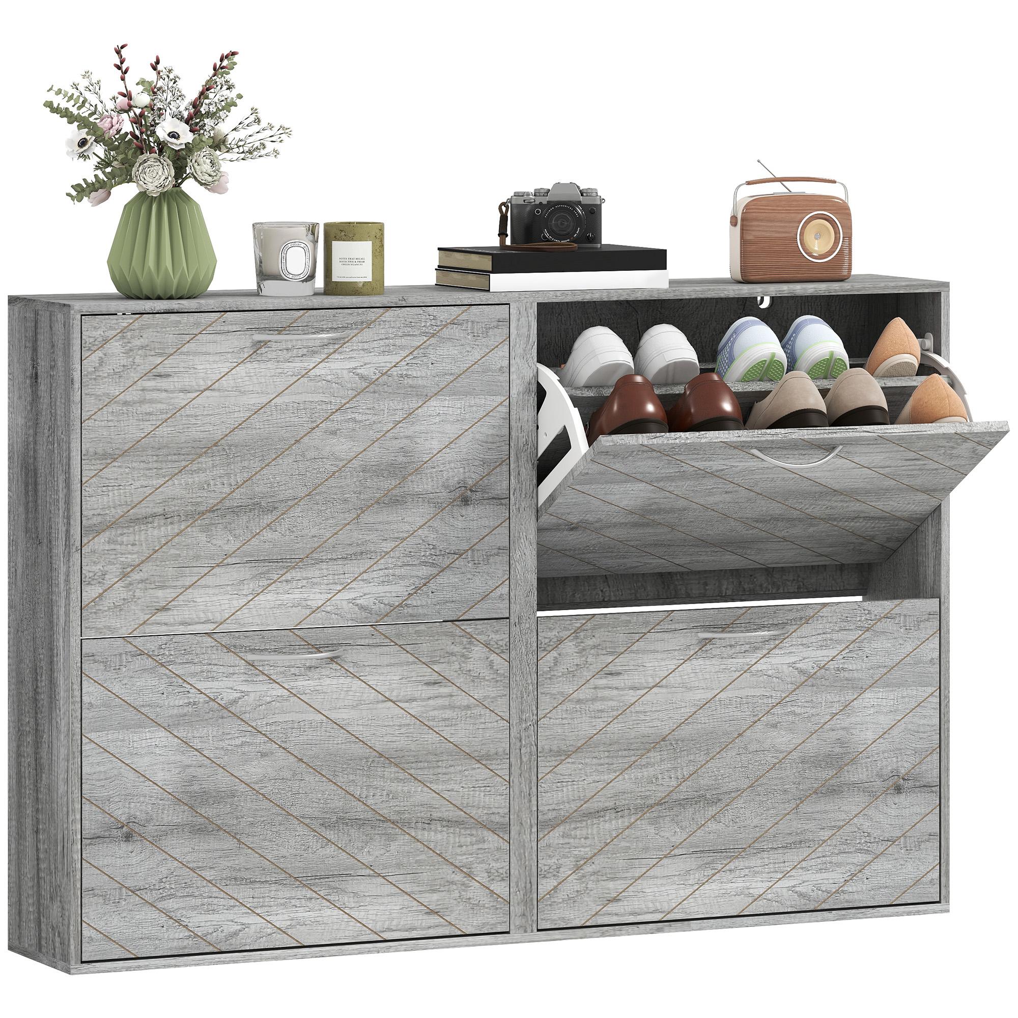 Grey 4 Flip Drawer Cabinet for 12-20 Pairs, Slim Hallway Storage